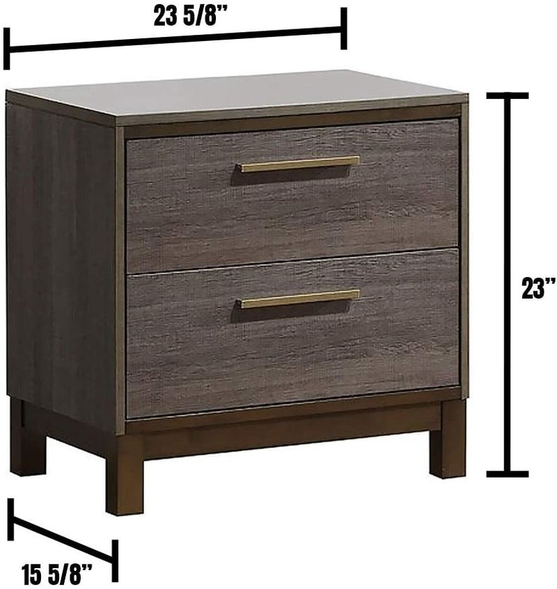 Contemporary 1pc Nightstand Two Tone Antique Gray Bedroom Furniture Nightstand Center Metal Glides Brass Bar Pulls