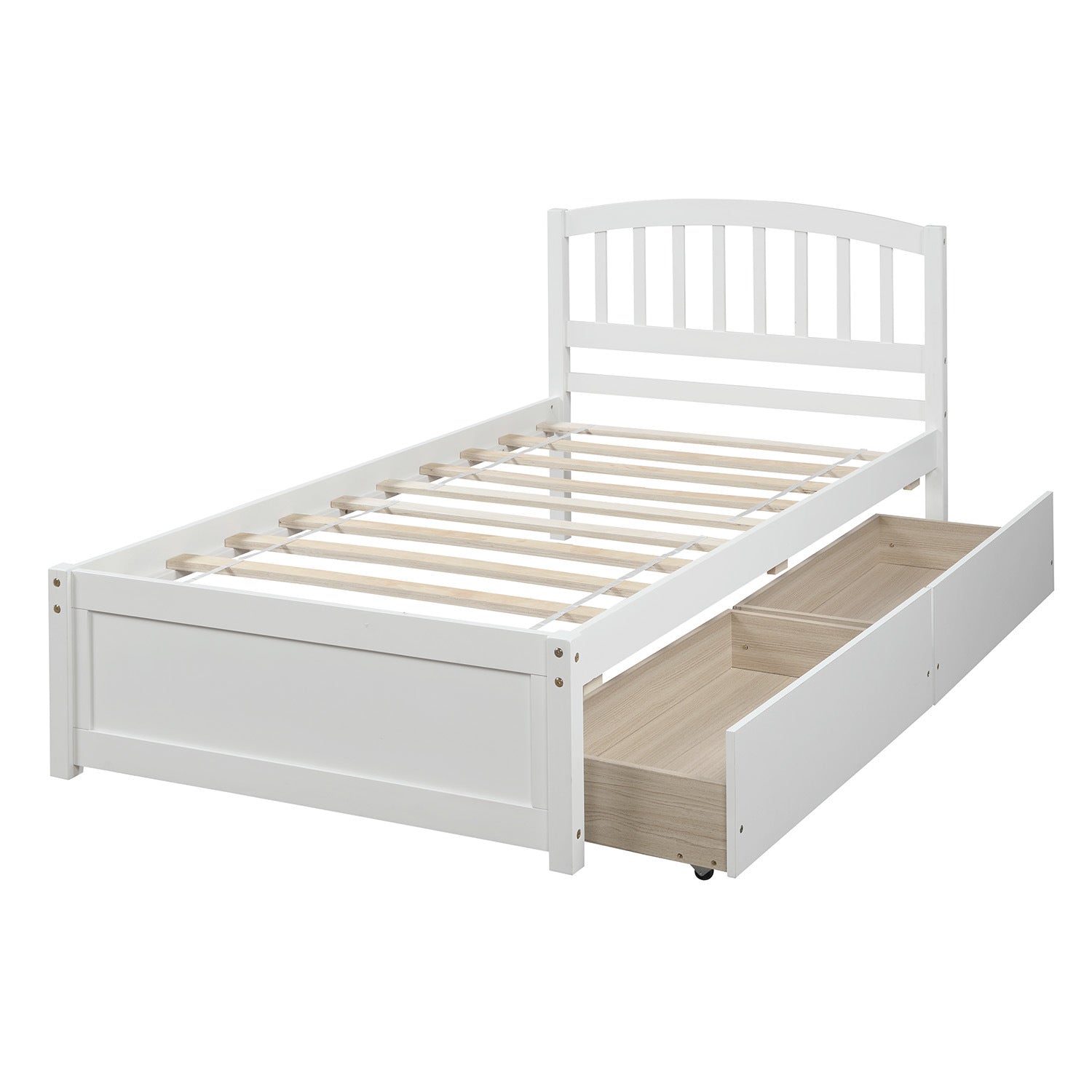 Twin Platform Storage Bed Wood Bed Frame with Two Drawers and Headboard