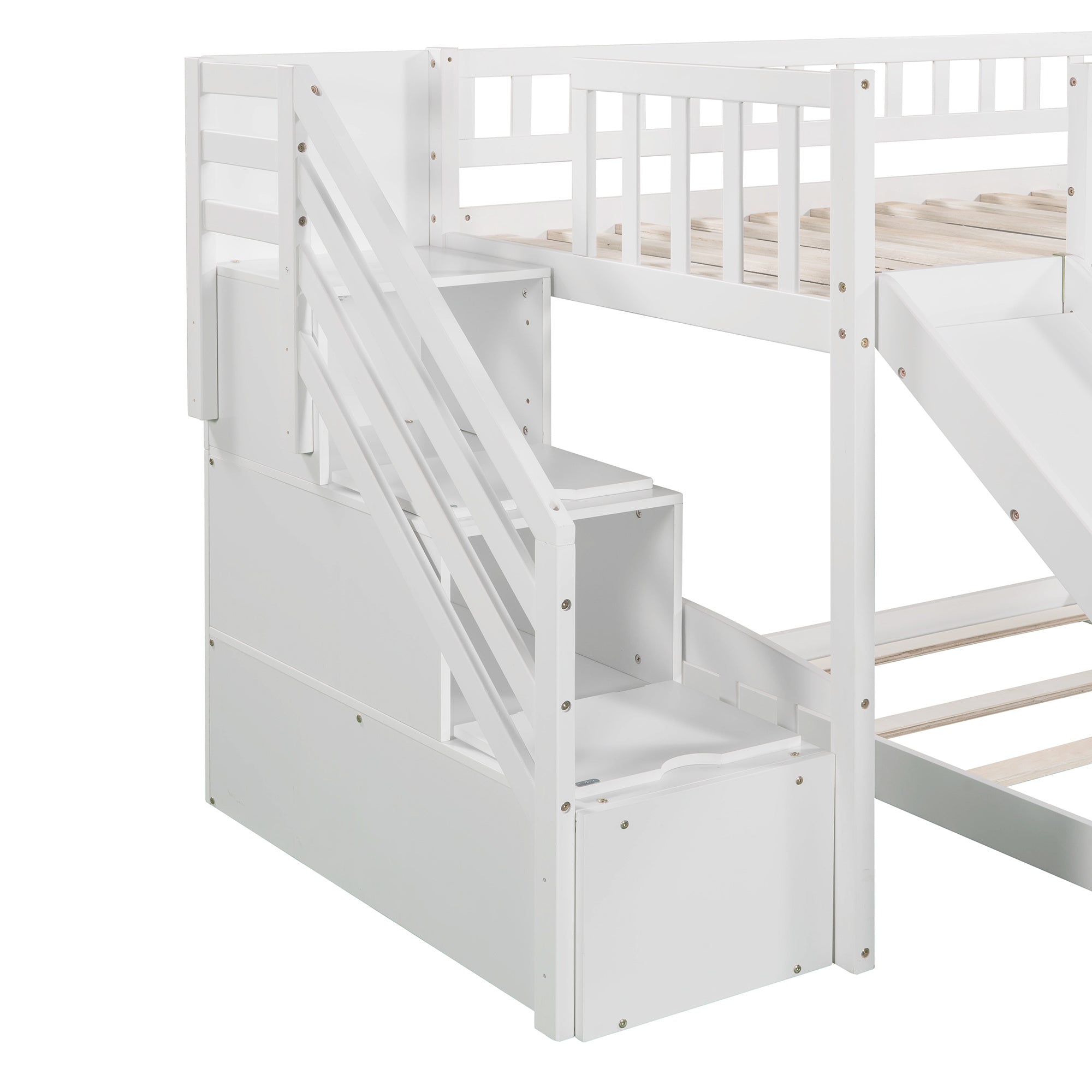 Stairway Twin over Twin Bunk Bed with Two Drawers and Slide