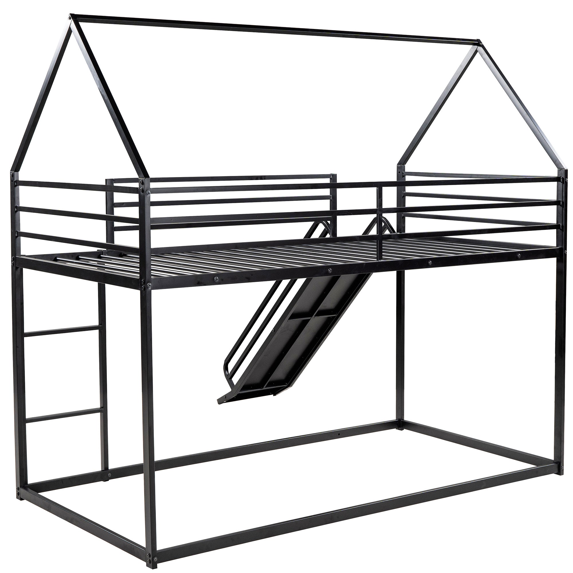 Twin over Twin House Bunk Bed with Ladder and Slide