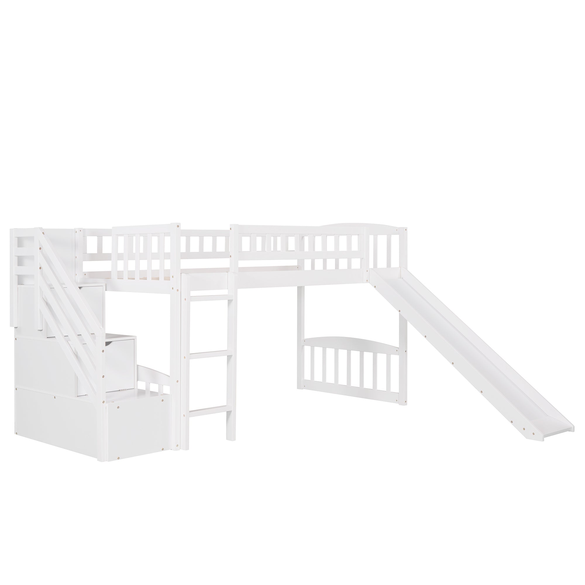 Stairway Twin Size Loft Bed with Two Drawers and Slide