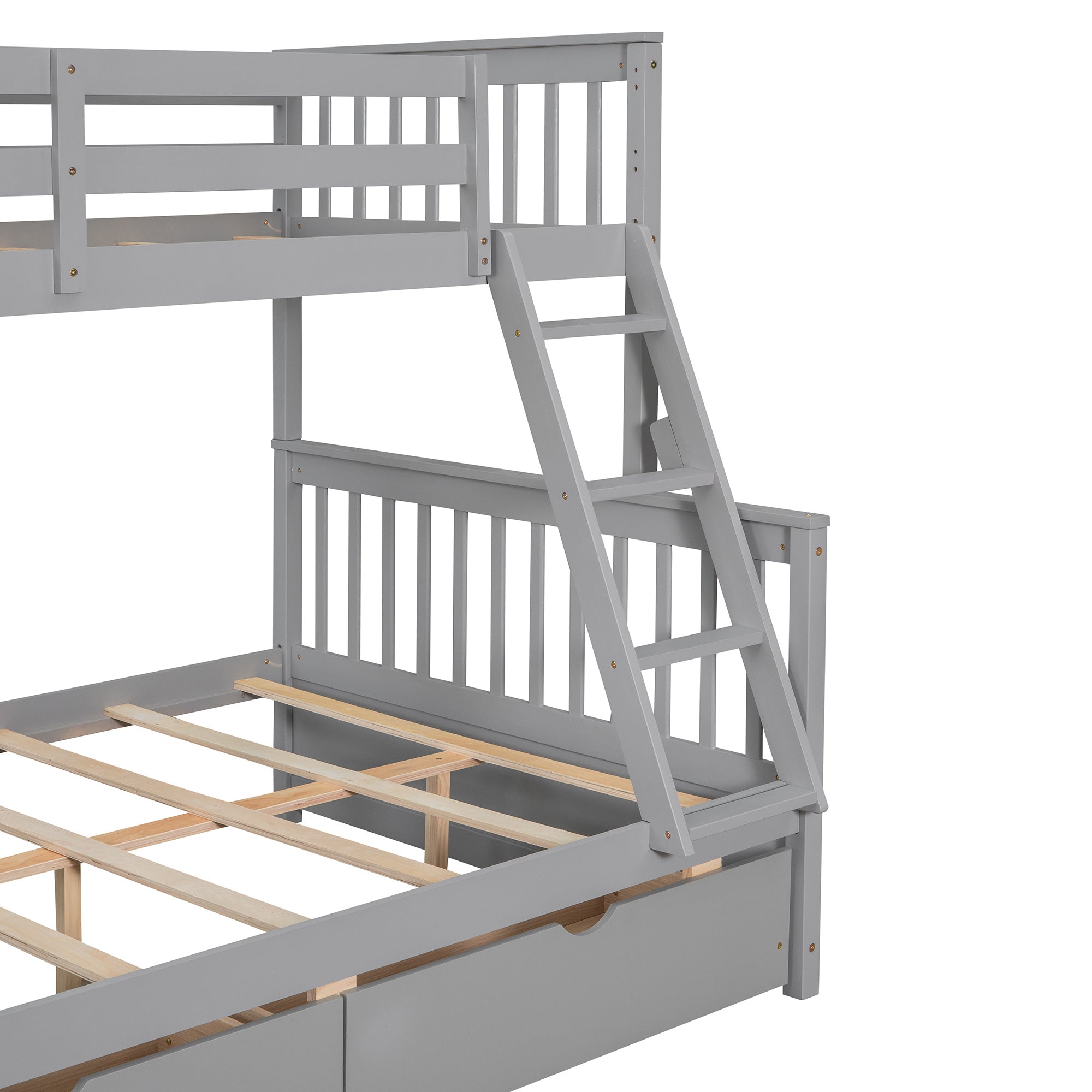 Twin-Over-Full Bunk Bed with Ladders and Two Storage Drawers