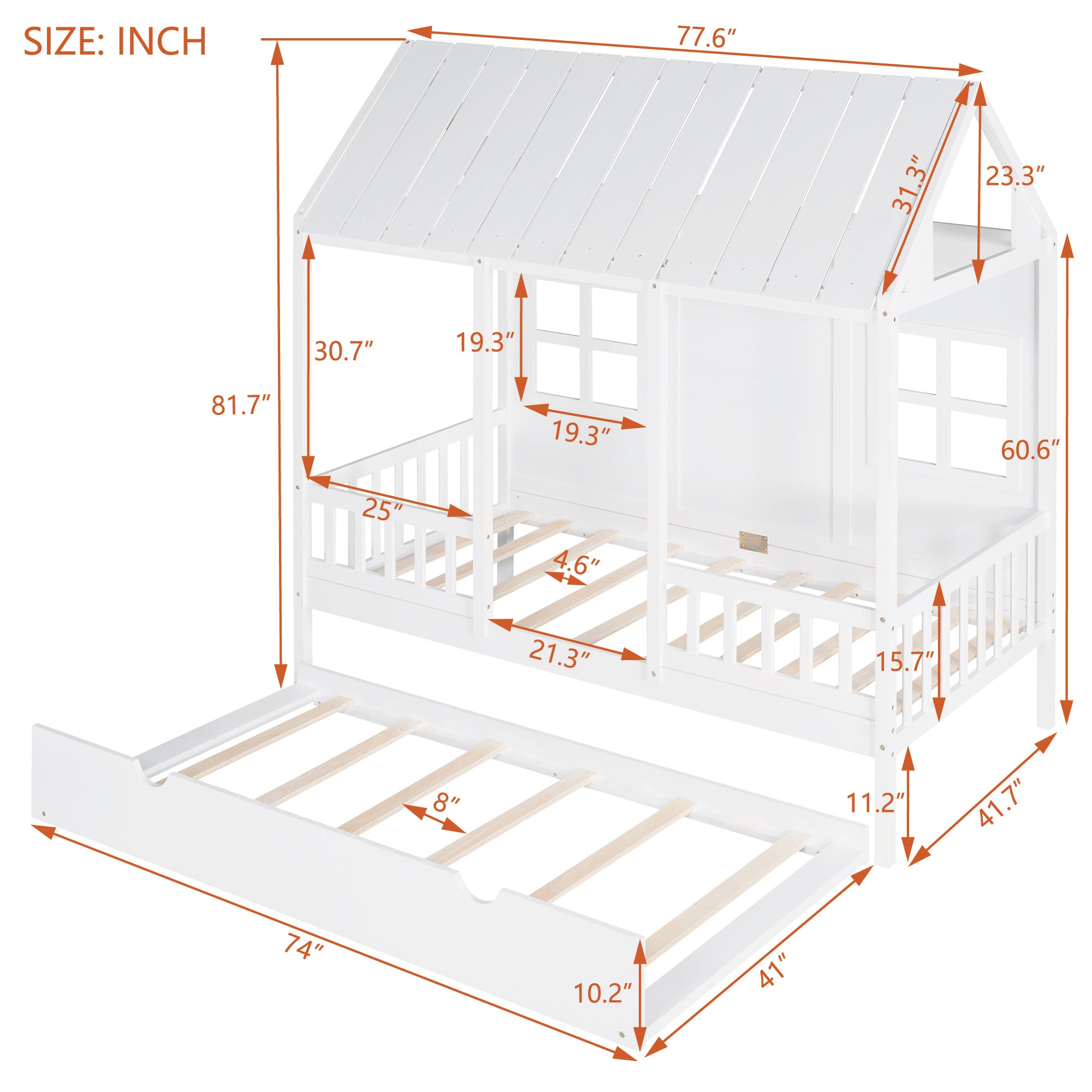 Twin Size Wood House Bed With Twin Size Trundle, Wooden Daybed