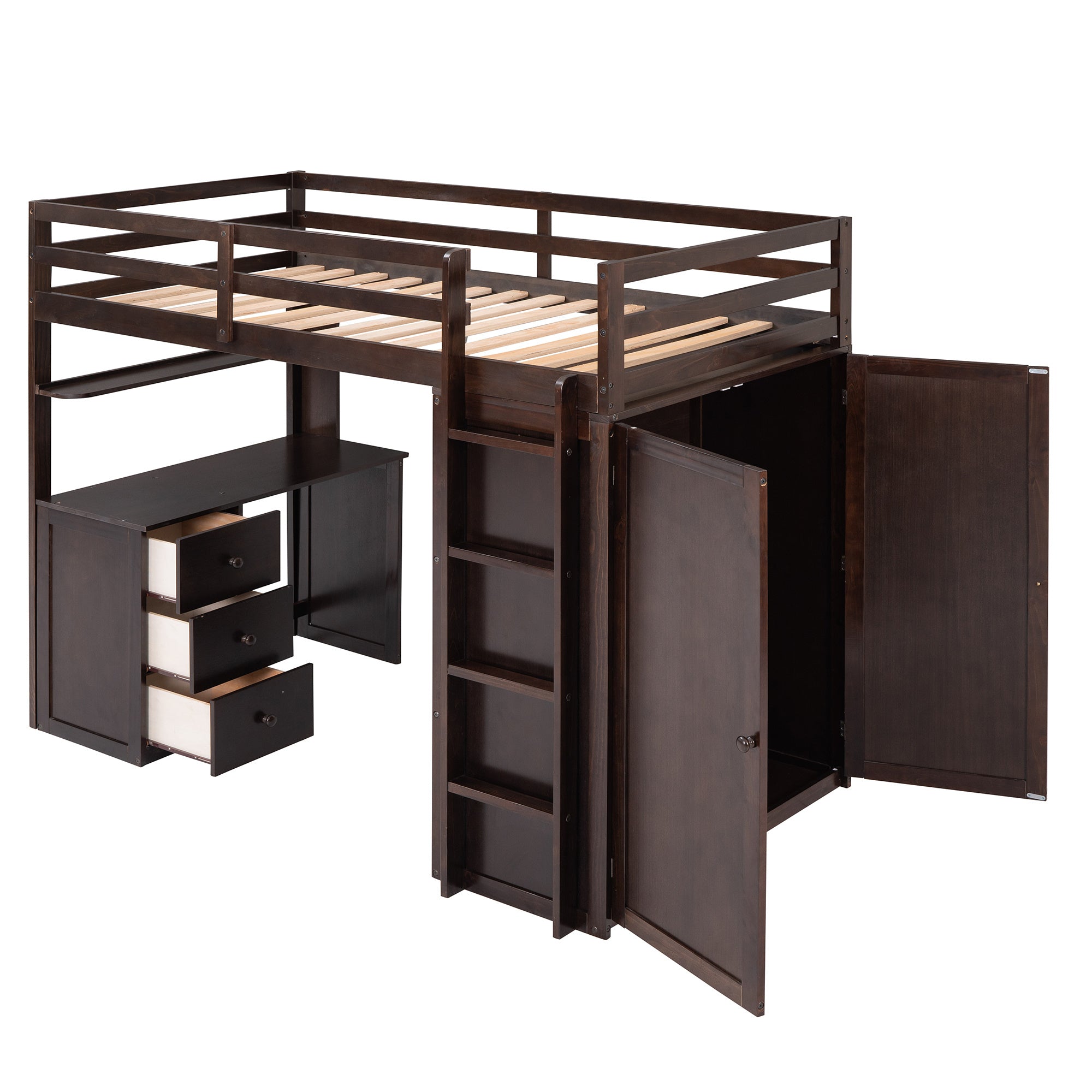 Twin size Loft Bed with Drawers,Desk,and Wardrobe