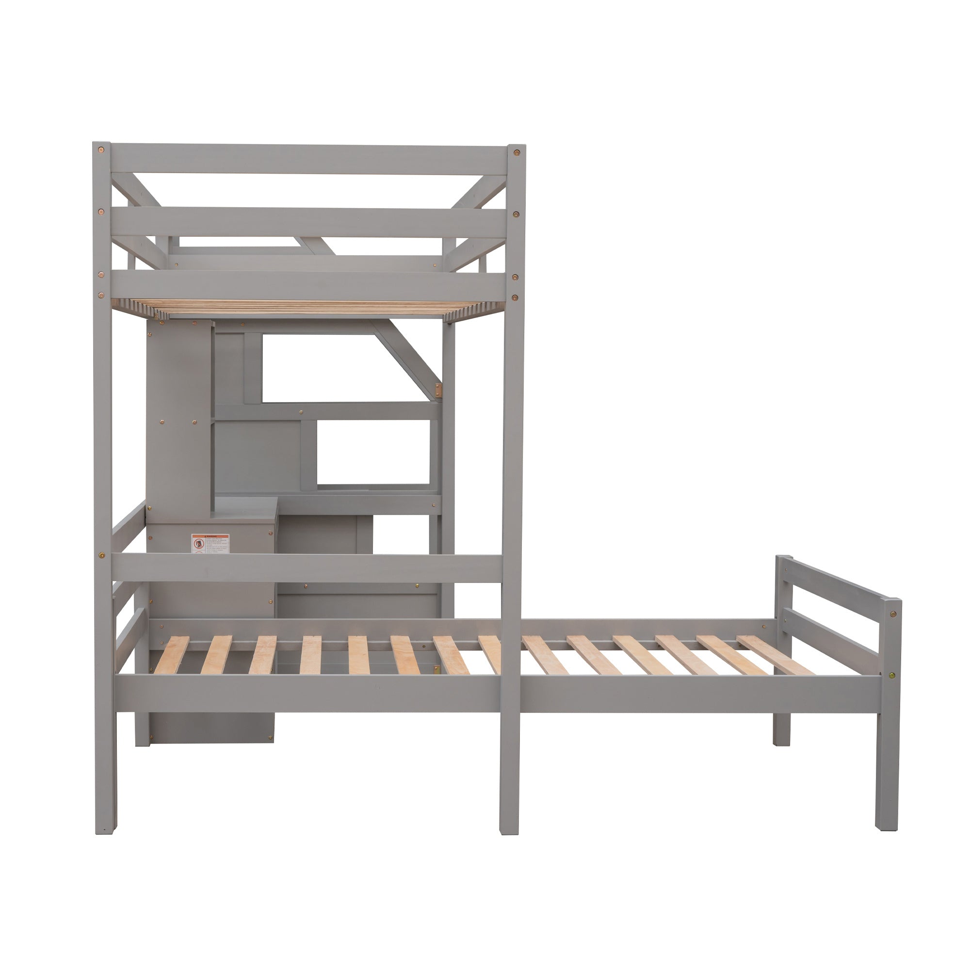 Twin Size Loft Bed with a Stand-alone Bed;  Storage Staircase;  Desk;  Shelves and Drawers