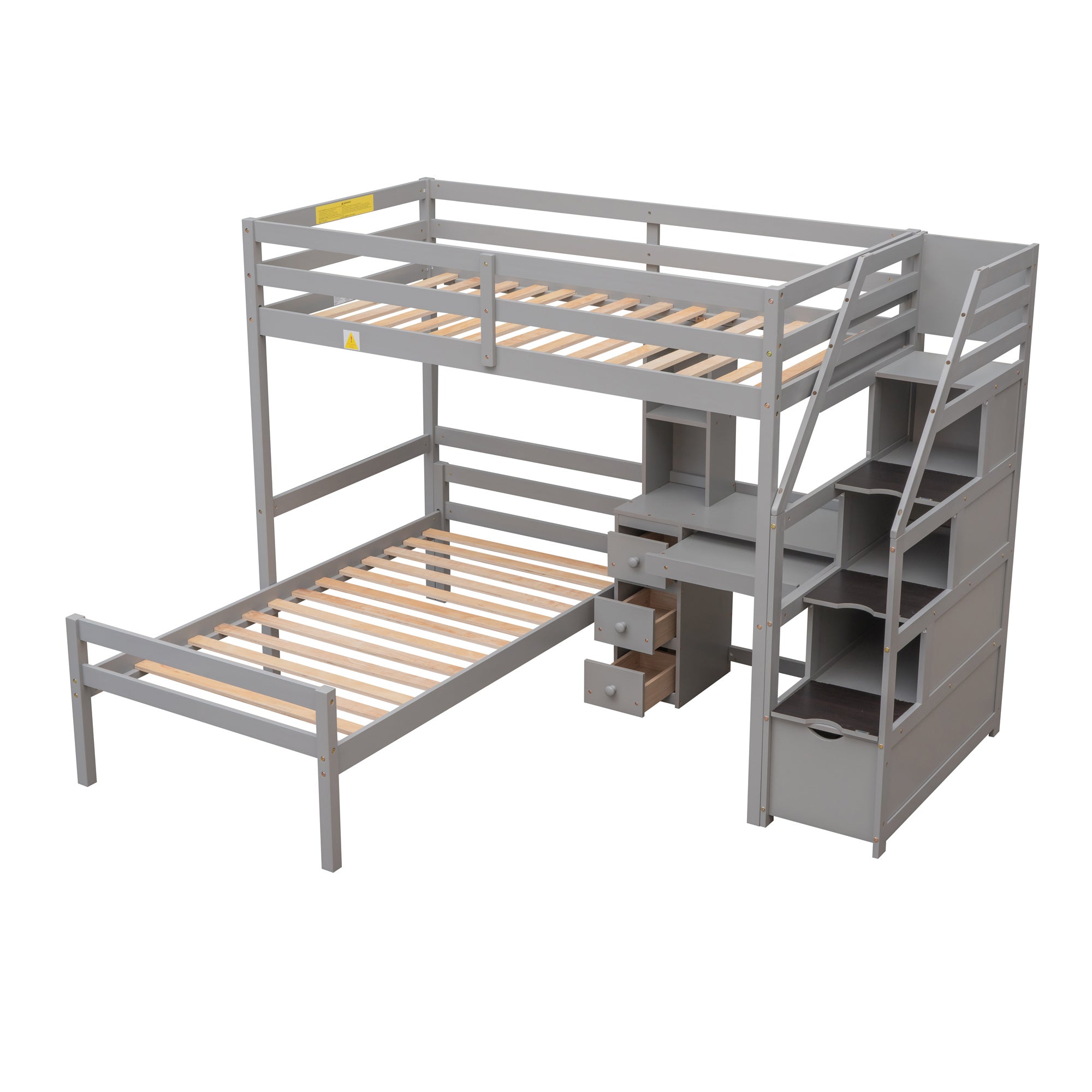 Twin Size Loft Bed with a Stand-alone Bed;  Storage Staircase;  Desk;  Shelves and Drawers