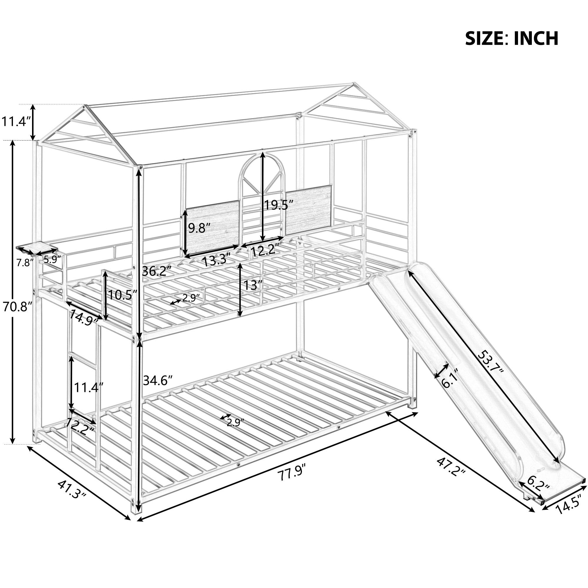 Twin Over Twin Metal Bunk Bed ,Metal Housebed With Slide