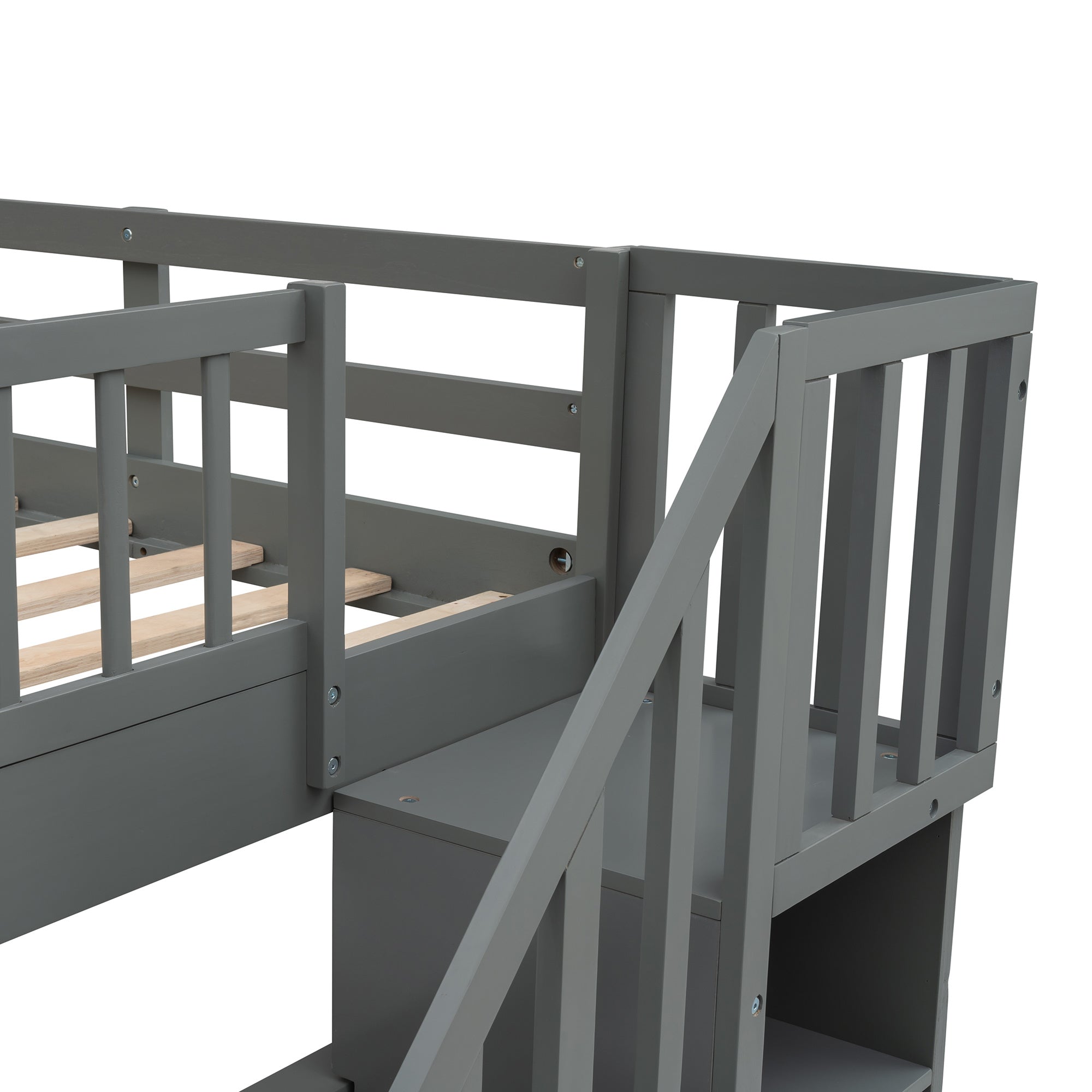 Stairway Full-Over-Full Bunk Bed with Twin size Trundle;  Storage and Guard Rail for Bedroom;  Dorm