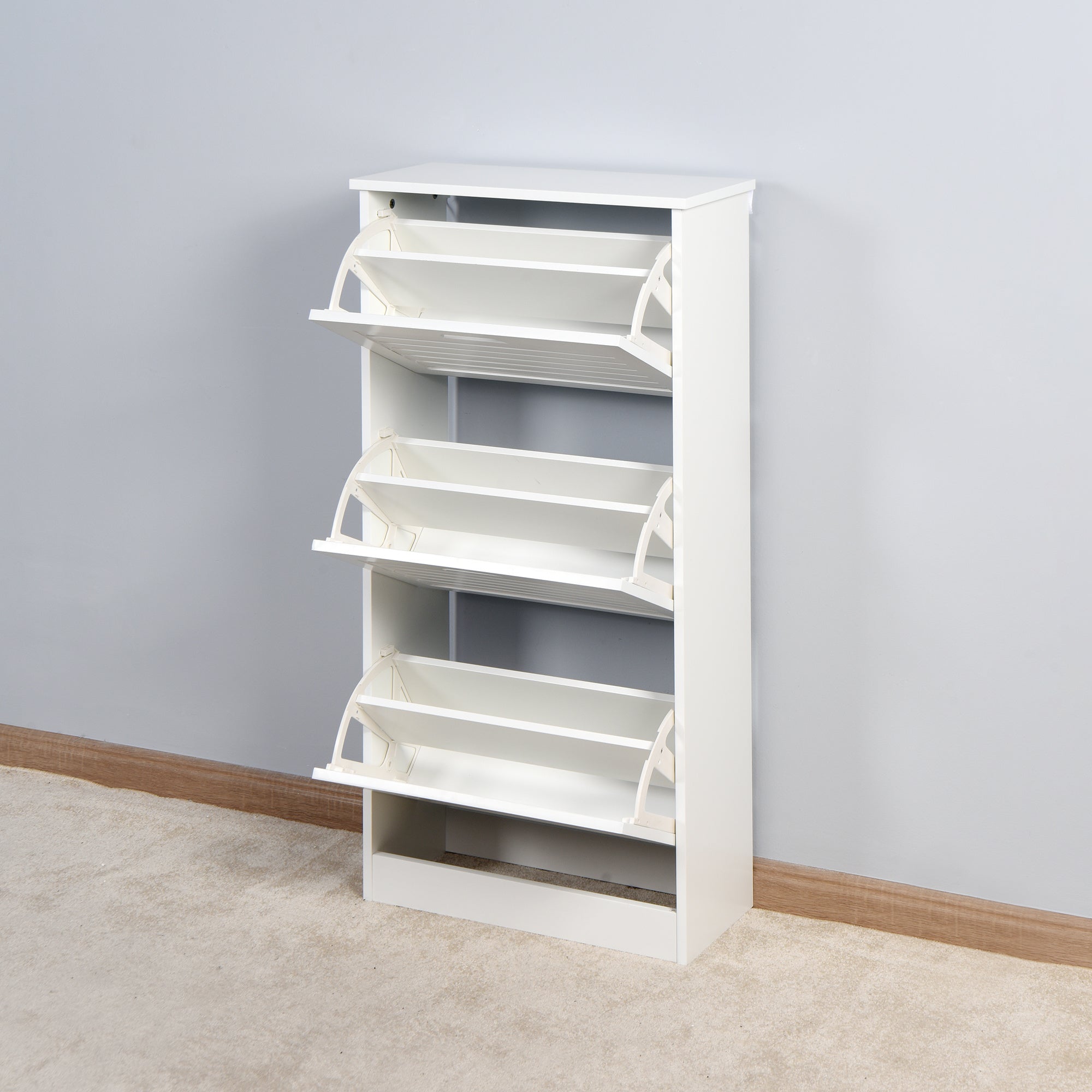 Wooden Shoe Cabinet for Entryway, White Shoe Storage Cabinet with 3 Flip Doors 20.94x9.45x43.11 inch