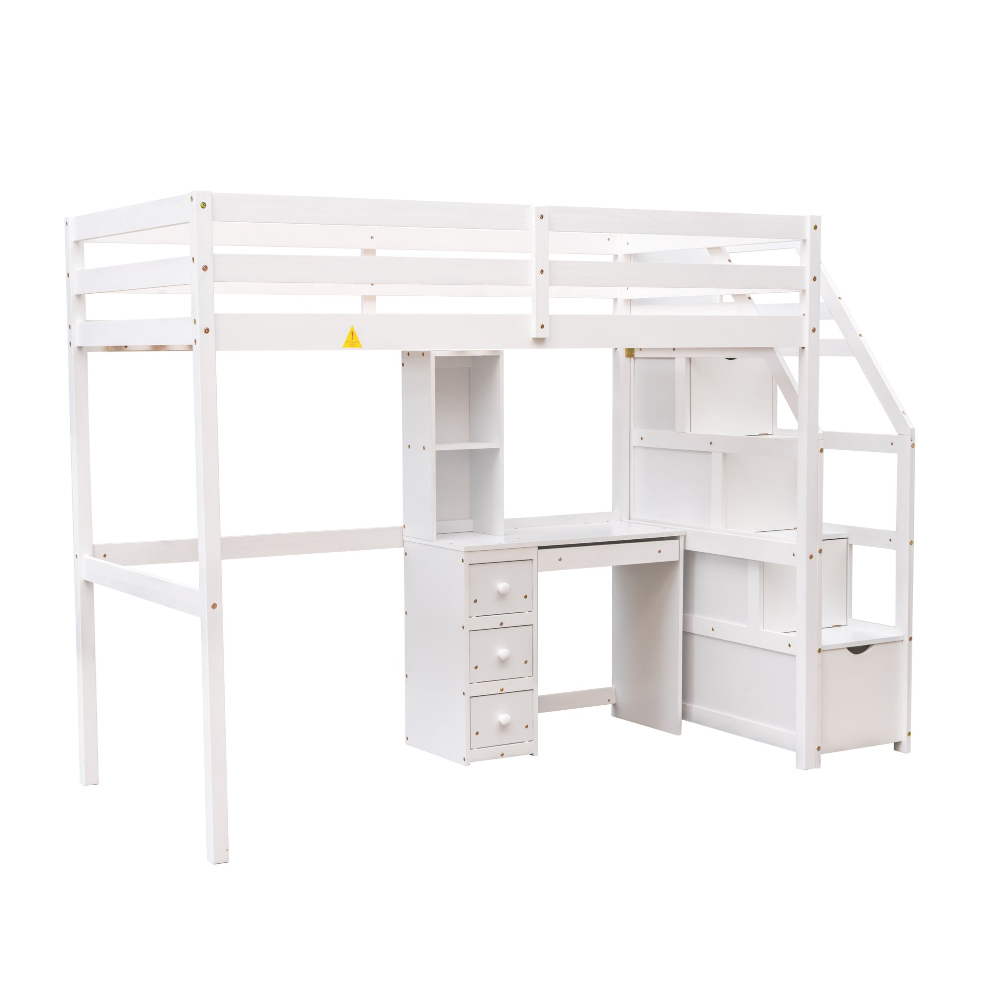 Twin Size Loft Bed with a Stand-alone Bed;  Storage Staircase;  Desk;  Shelves and Drawers