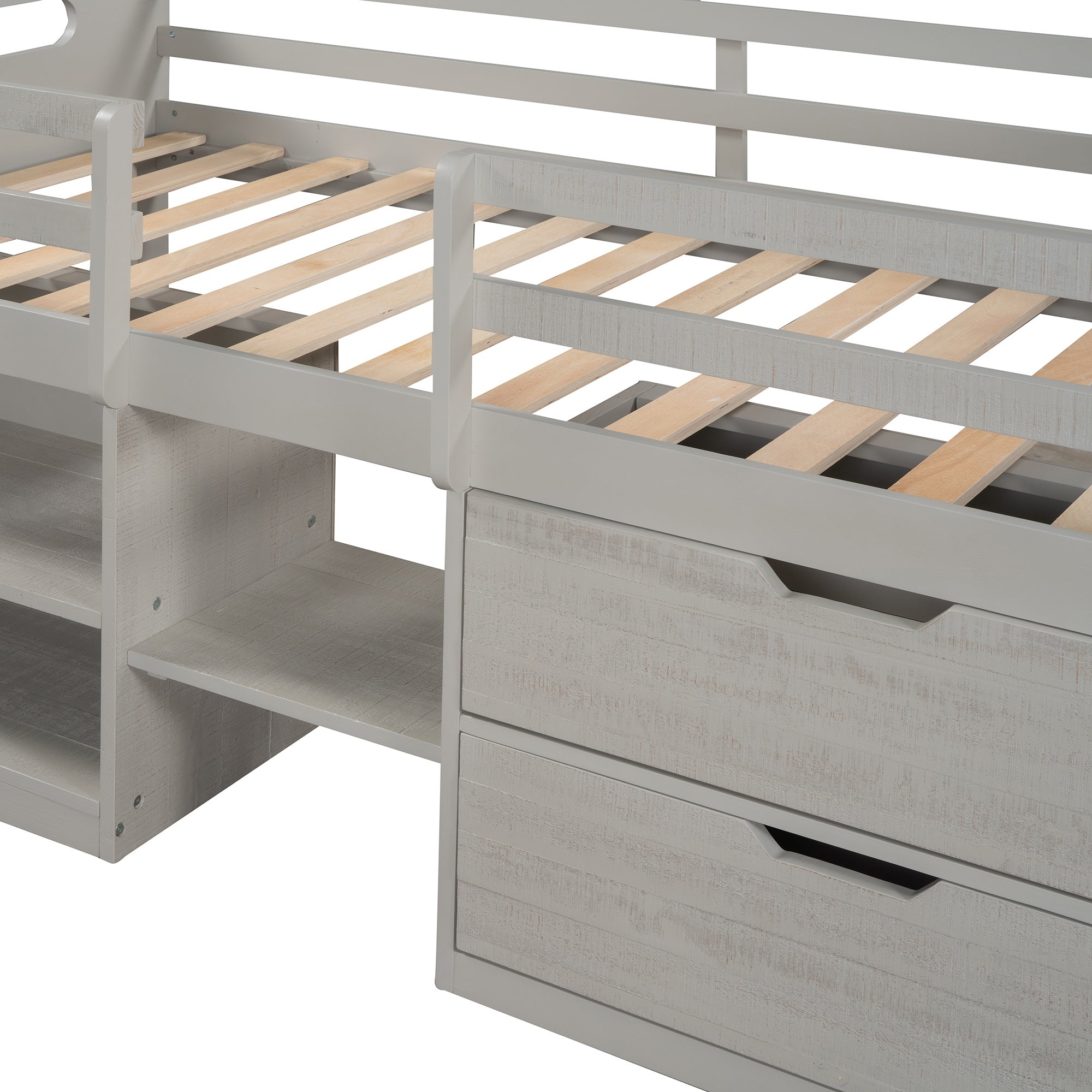 Twin size Loft Bed with Two Shelves and Two drawers