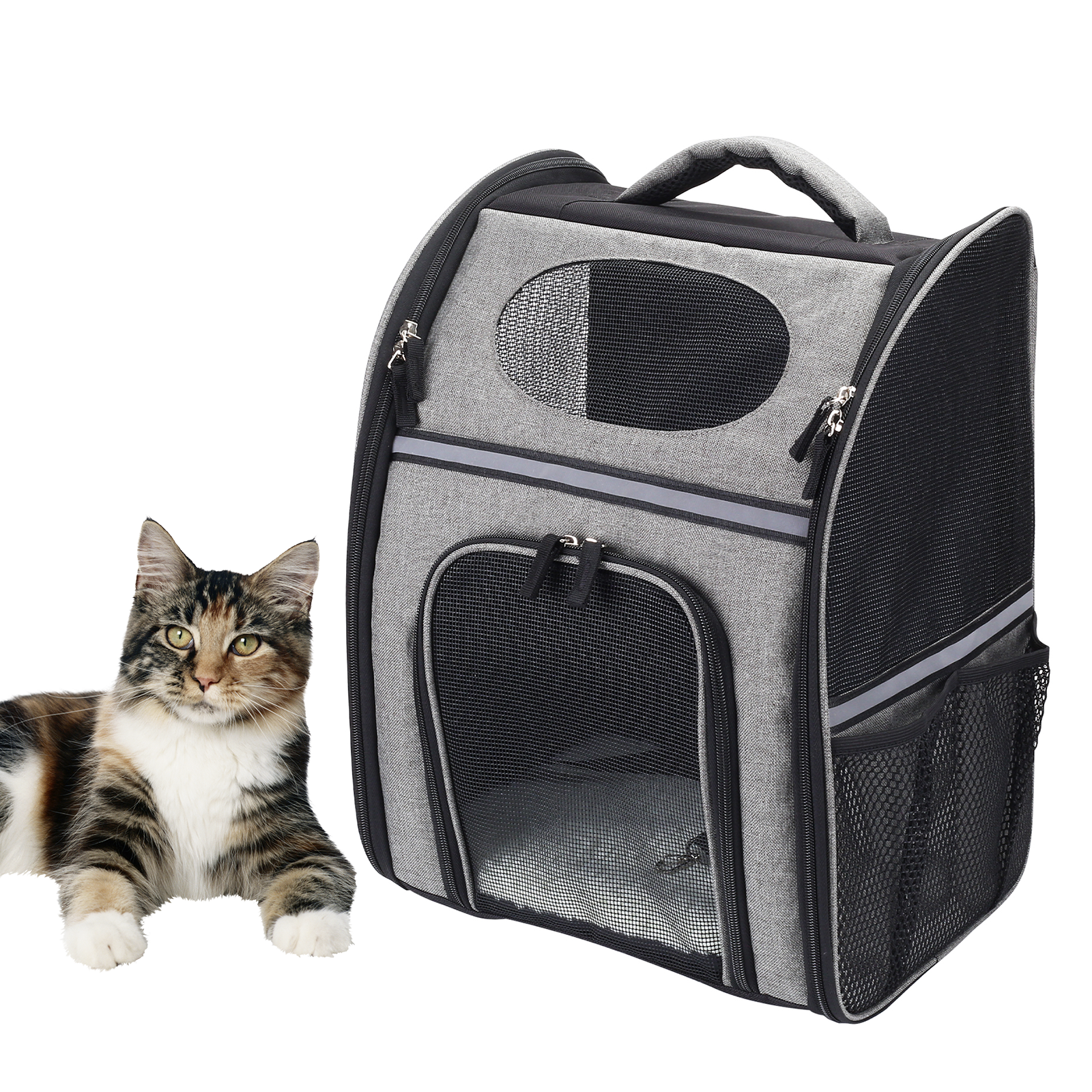 FluffyDream Pet Carrier Backpack for Large/Small Cats and Dogs, Puppies, Safety Features and Cushion Back Support for Travel, Hiking, Outdoor Use, Black