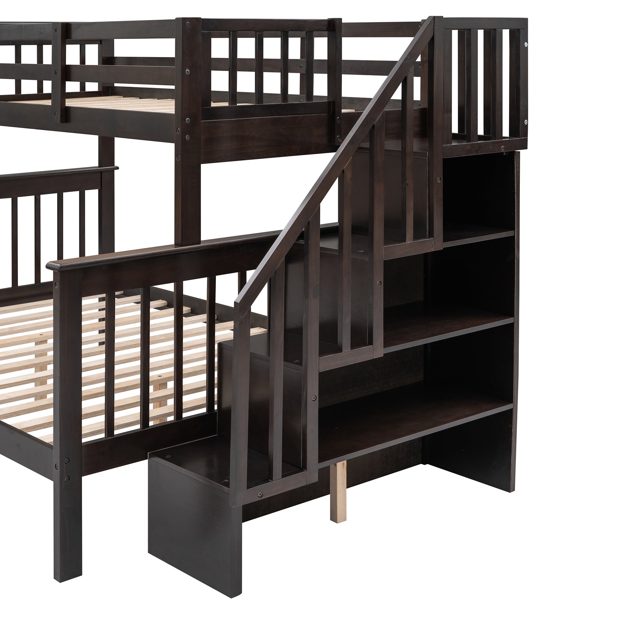 Stairway Twin-Over-Full Bunk Bed with Storage and Guard Rail for Bedroom