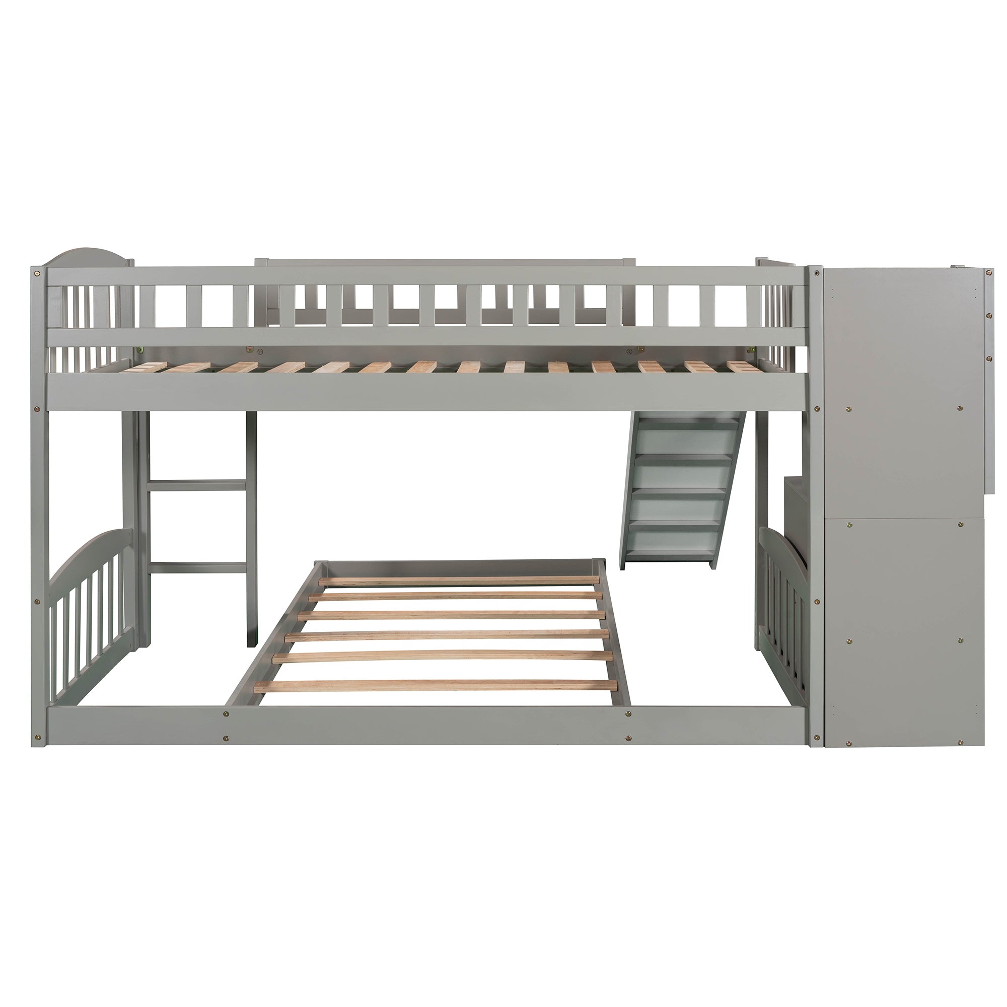 Stairway Twin over Twin Bunk Bed with Two Drawers and Slide