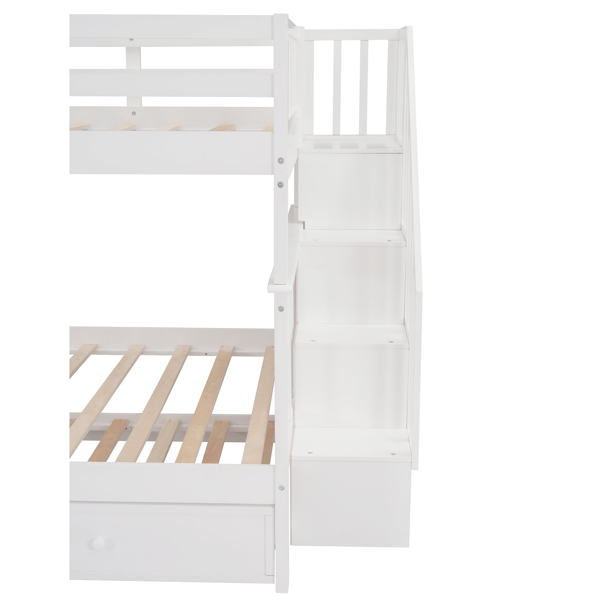 Stairway Full-Over-Full Bunk Bed with Twin size Trundle;  Storage and Guard Rail for Bedroom;  Dorm