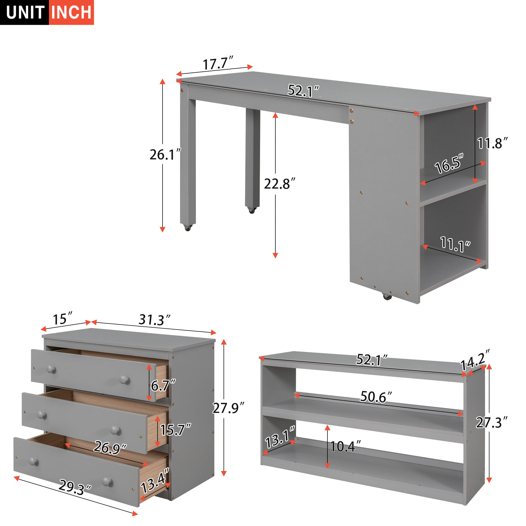 Low Study Full Loft Bed with Cabinet ; Shelves and Rolling Portable Desk ; Multiple Functions Bed