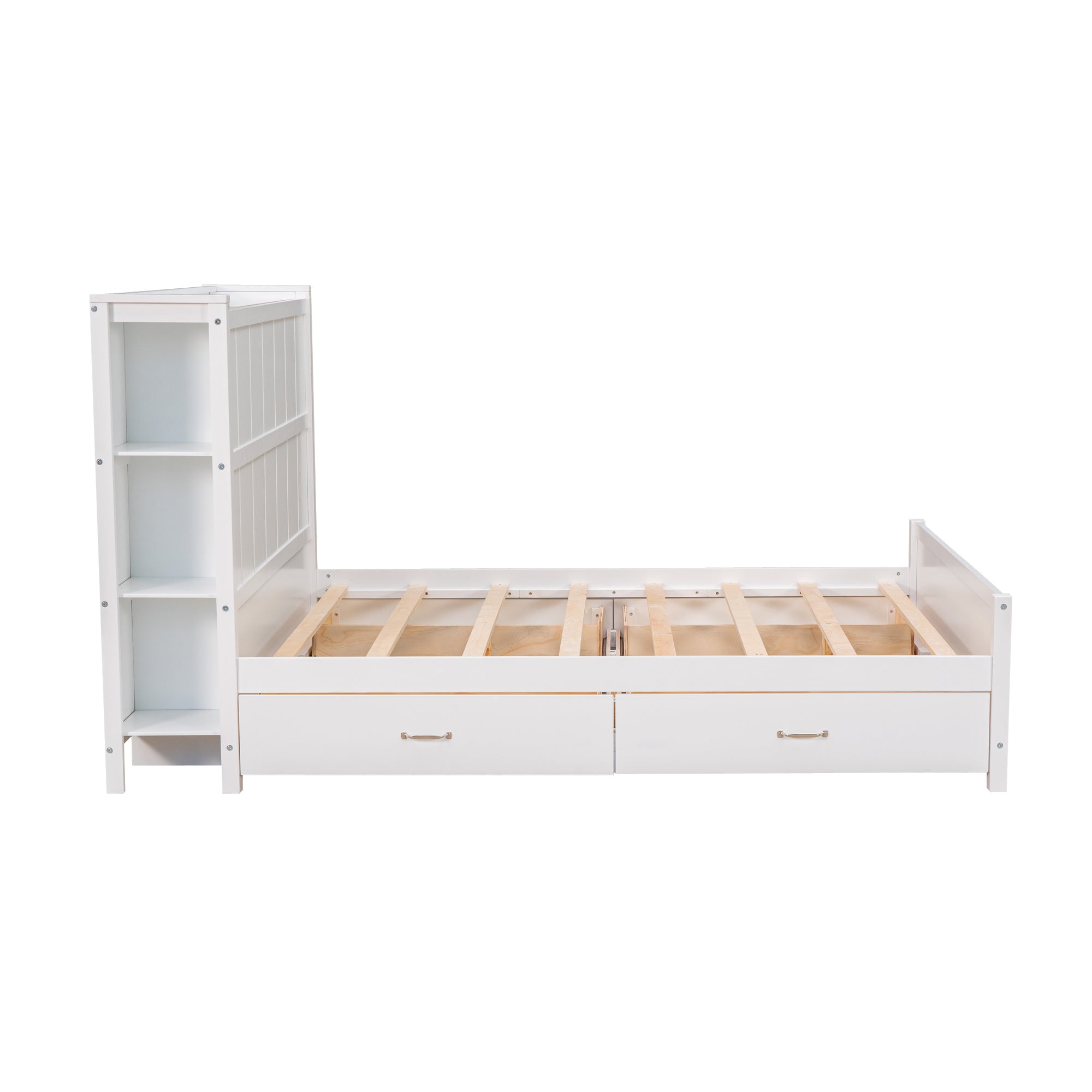 Full Size Platform Bed with Drawers and Storage Shelves