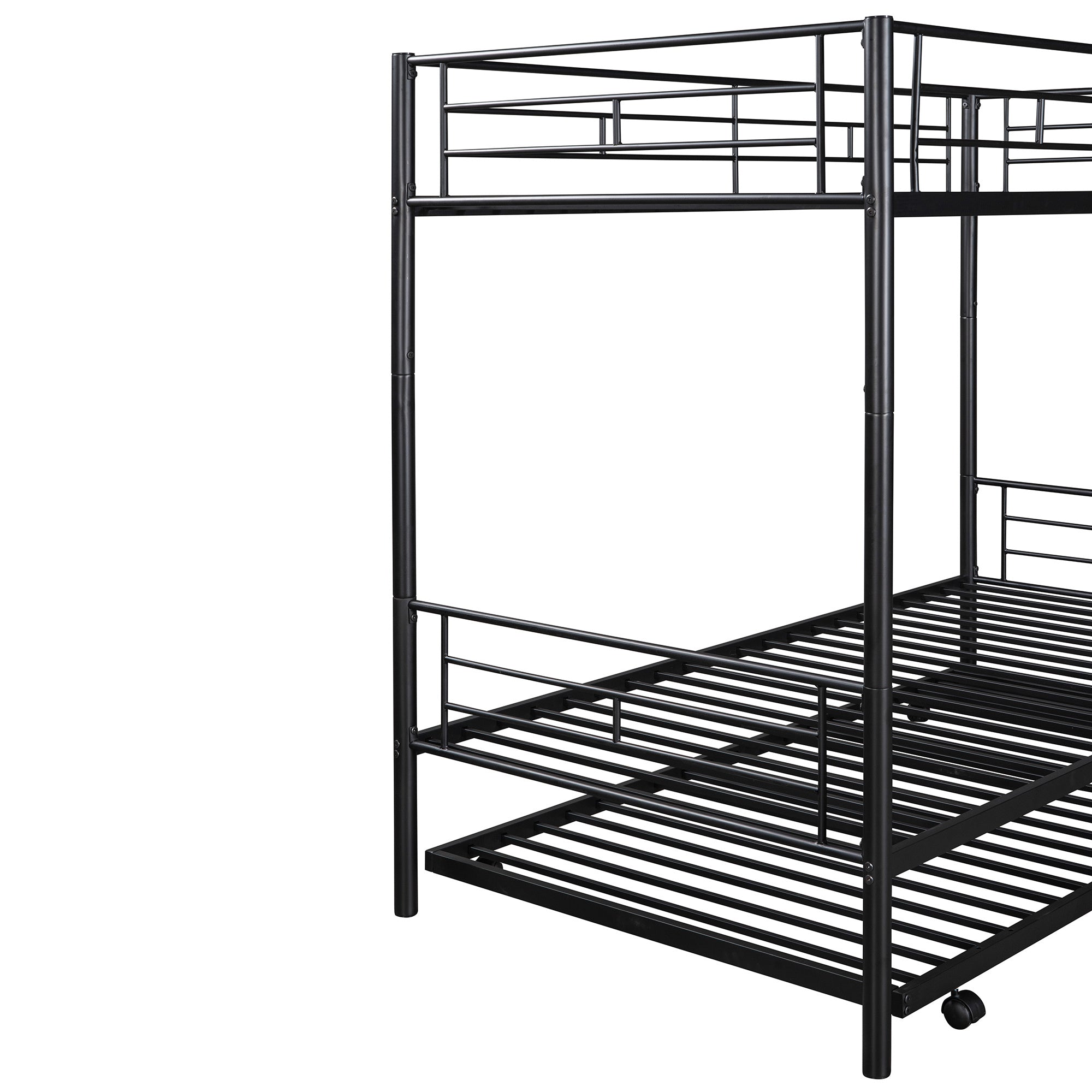 Twin-Over-Twin Metal Bunk Bed With Trundle,Can be Divided into two beds,No Box Spring needed