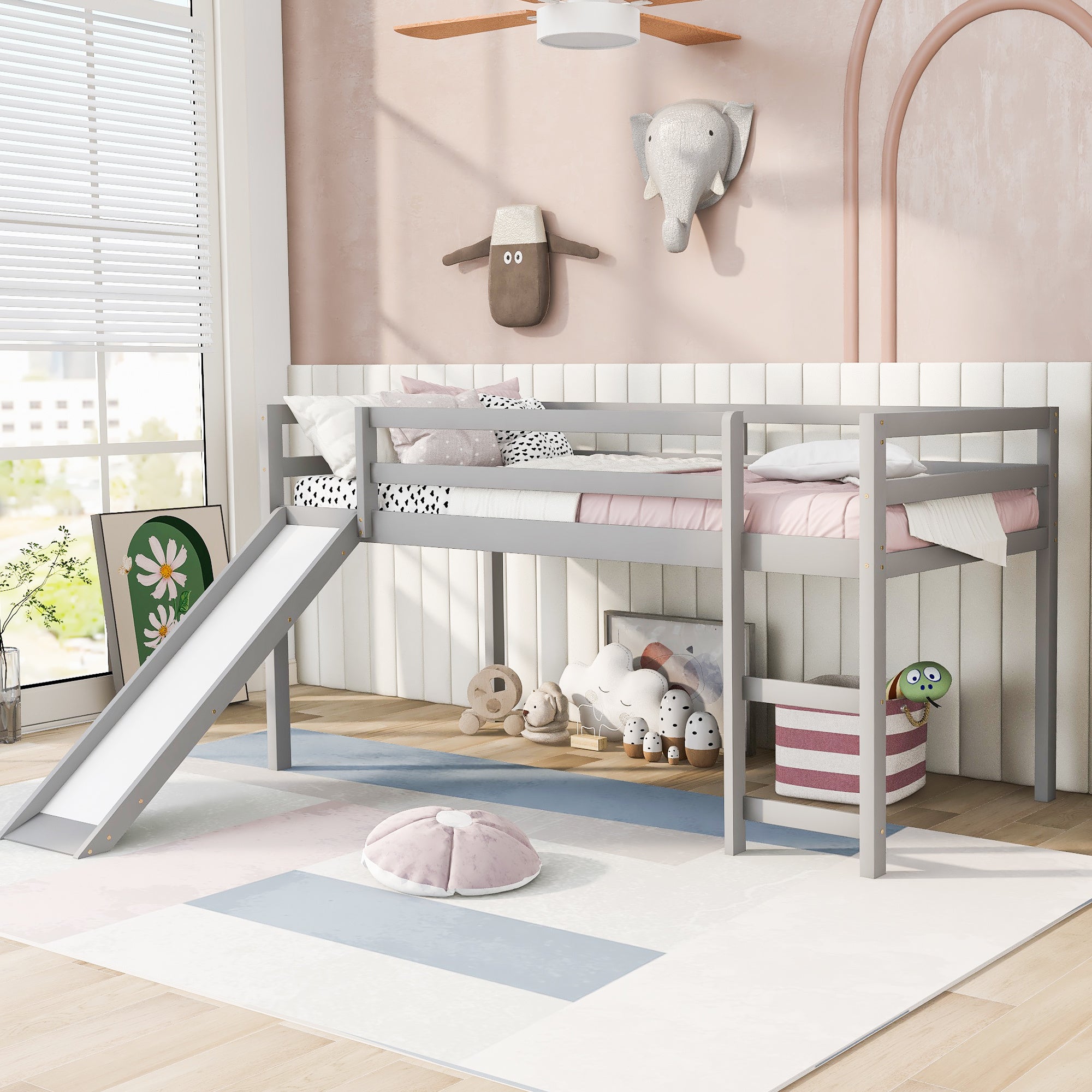 Loft Bed with Slide;  Multifunctional Design;  Twin