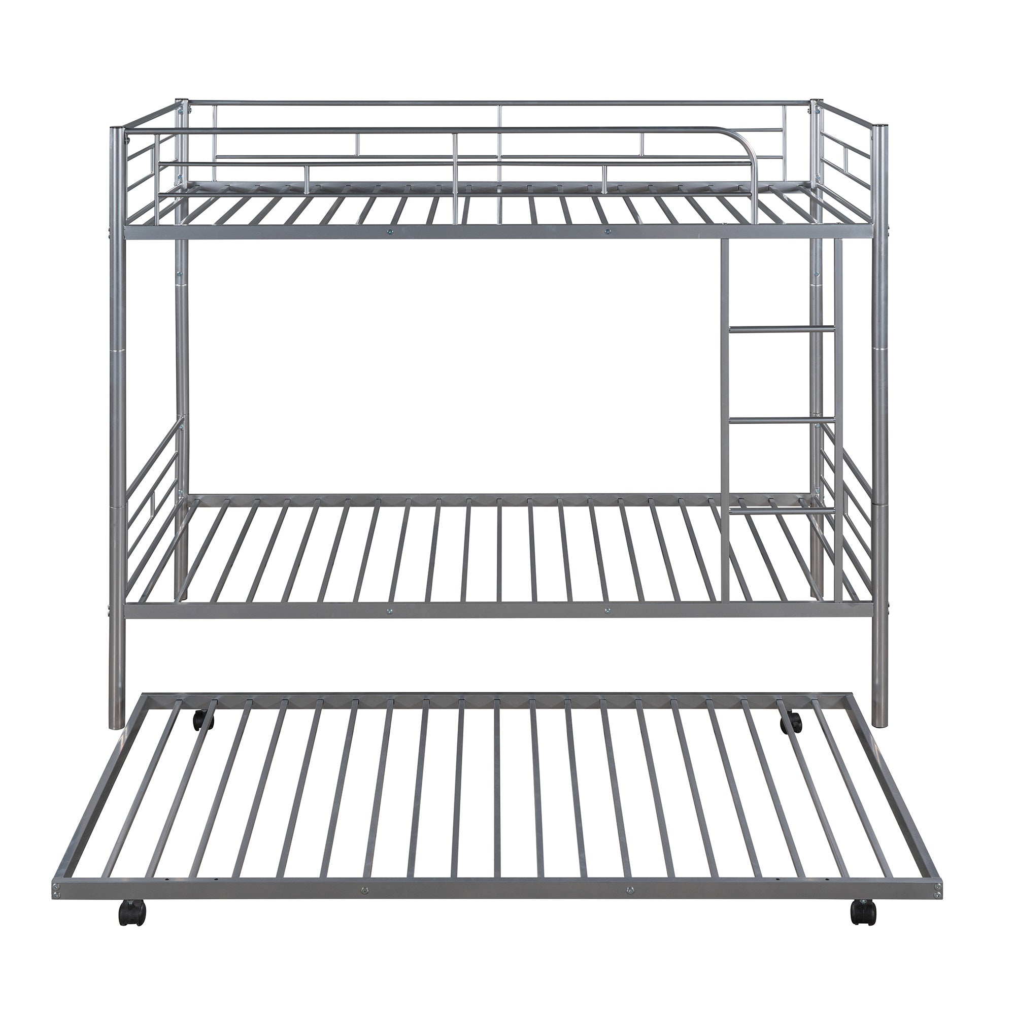 Twin-Over-Twin Metal Bunk Bed With Trundle,Can be Divided into two beds,No Box Spring needed