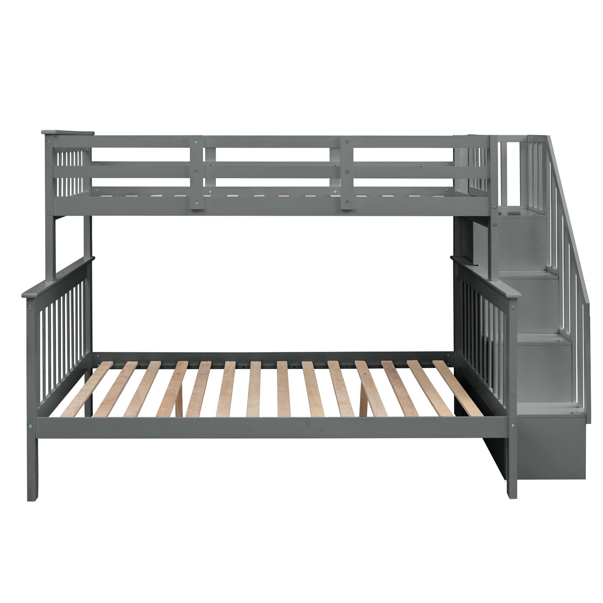 Stairway Twin-Over-Full Bunk Bed with Storage and Guard Rail for Bedroom