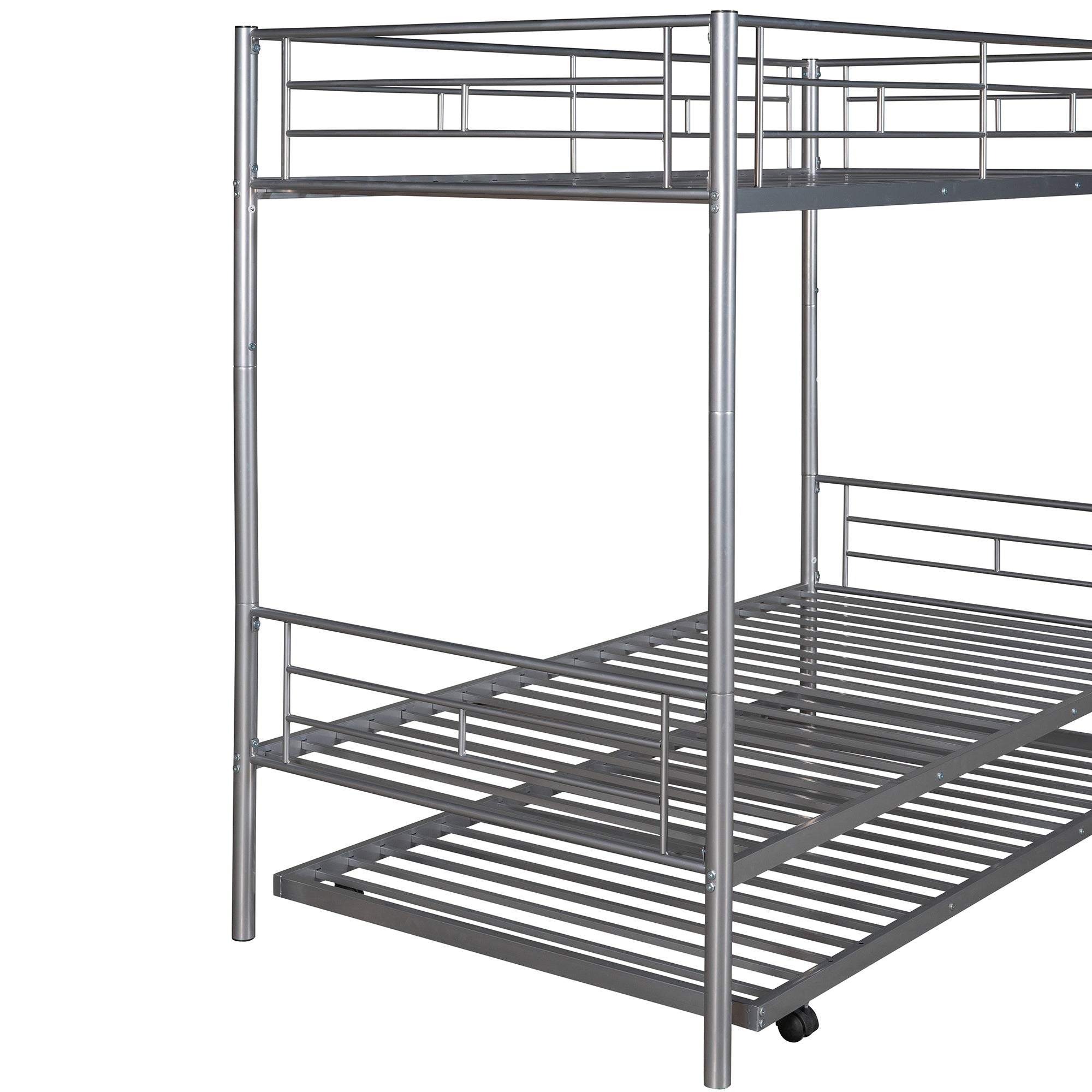 Twin-Over-Twin Metal Bunk Bed With Trundle,Can be Divided into two beds,No Box Spring needed