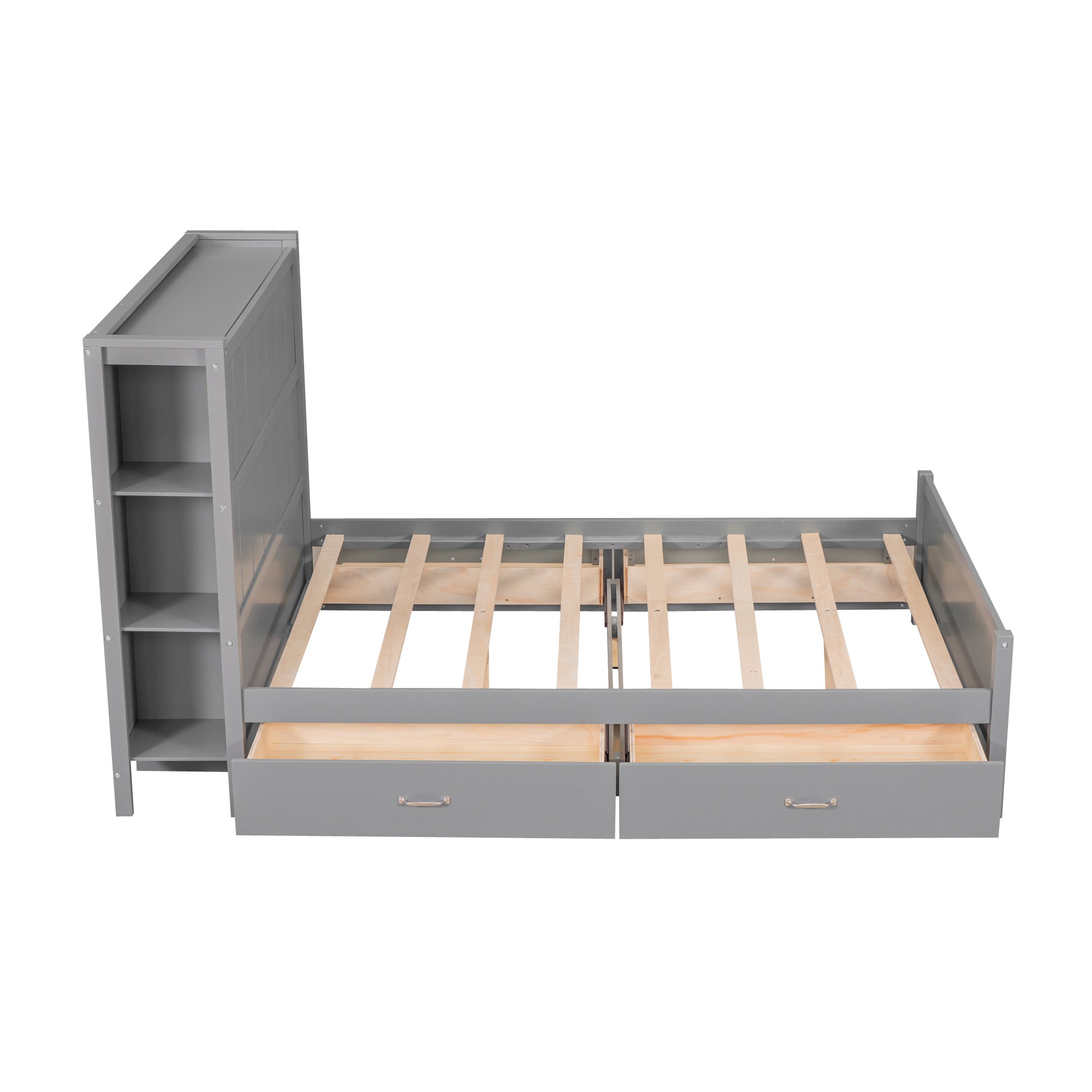 Full Size Platform Bed with Drawers and Storage Shelves