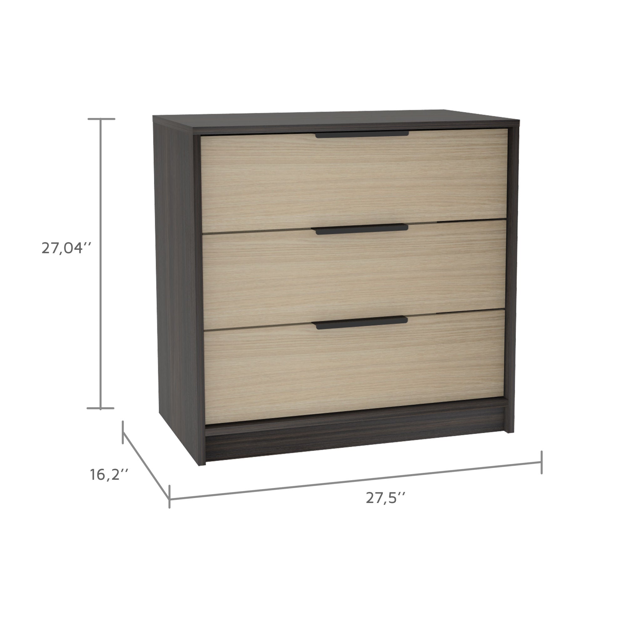 Cannon 3-Drawer Rectangle Dresser Black Wengue and Light Oak