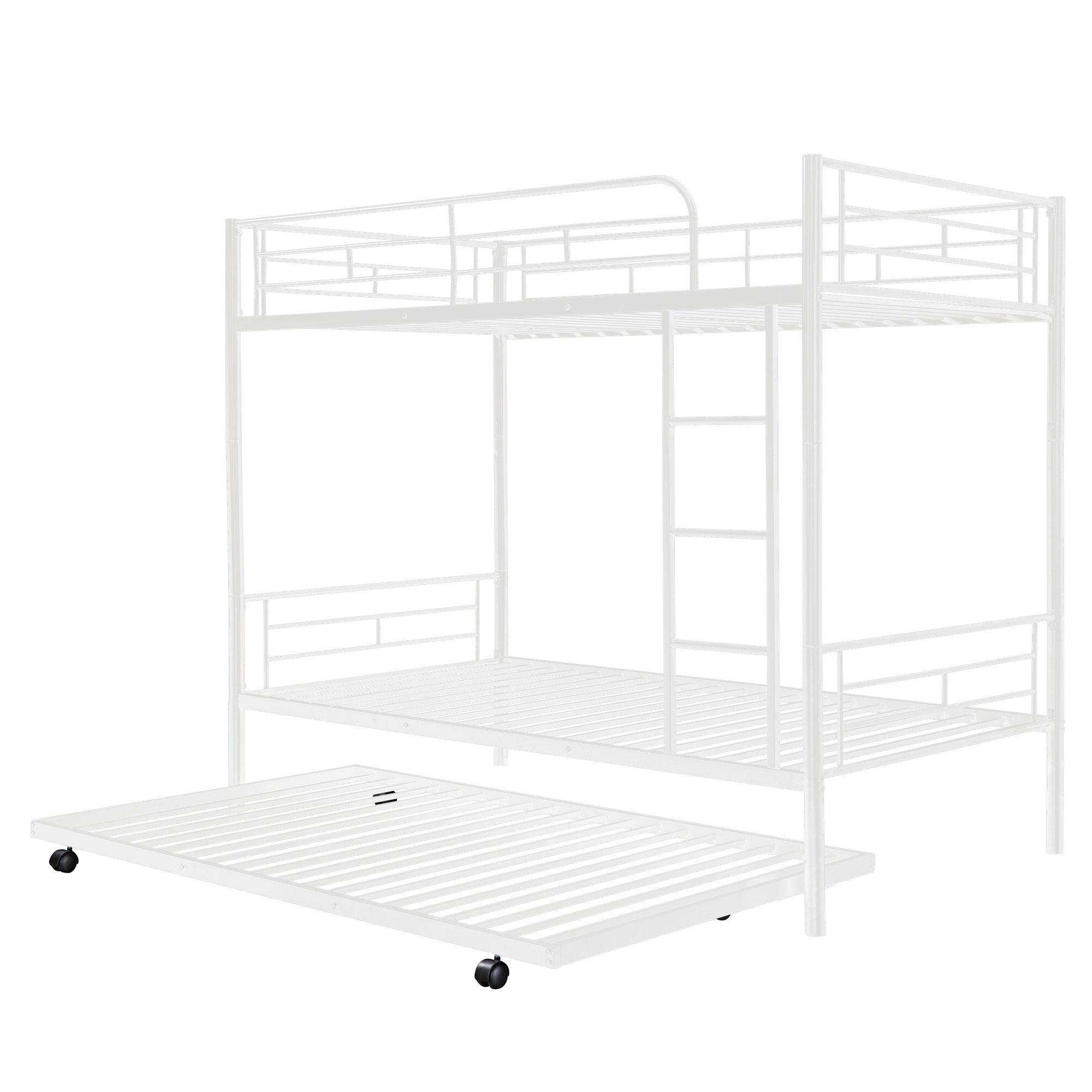 Twin-Over-Twin Metal Bunk Bed With Trundle,Can be Divided into two beds,No Box Spring needed