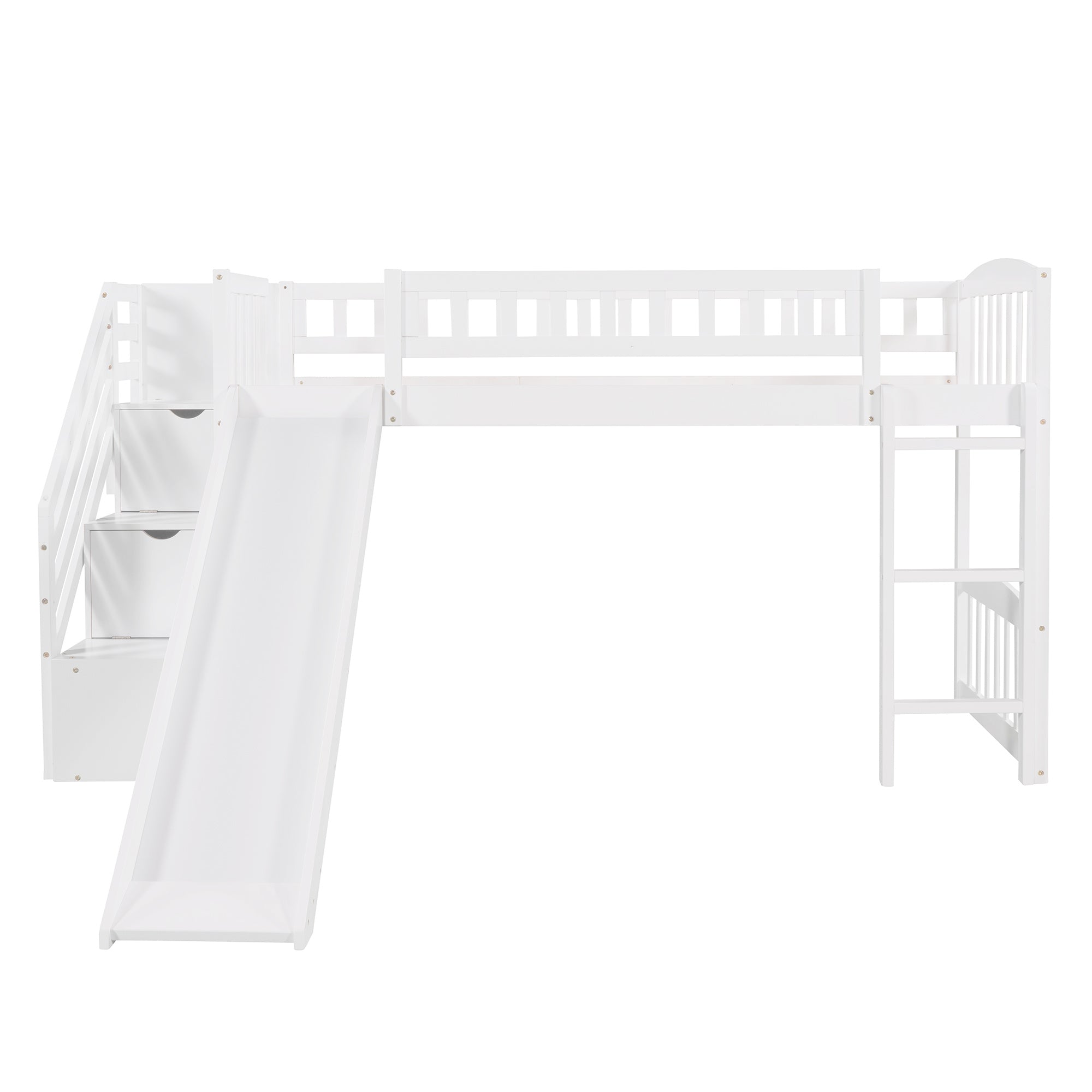 Stairway Twin Size Loft Bed with Two Drawers and Slide