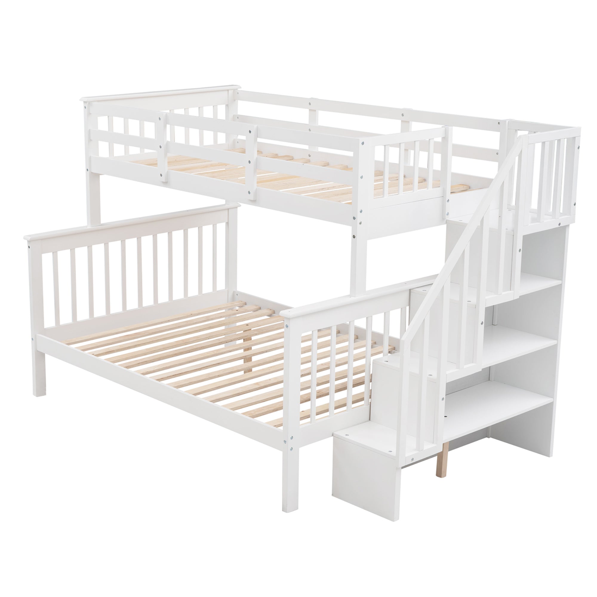 Stairway Twin-Over-Full Bunk Bed with Storage and Guard Rail for Bedroom