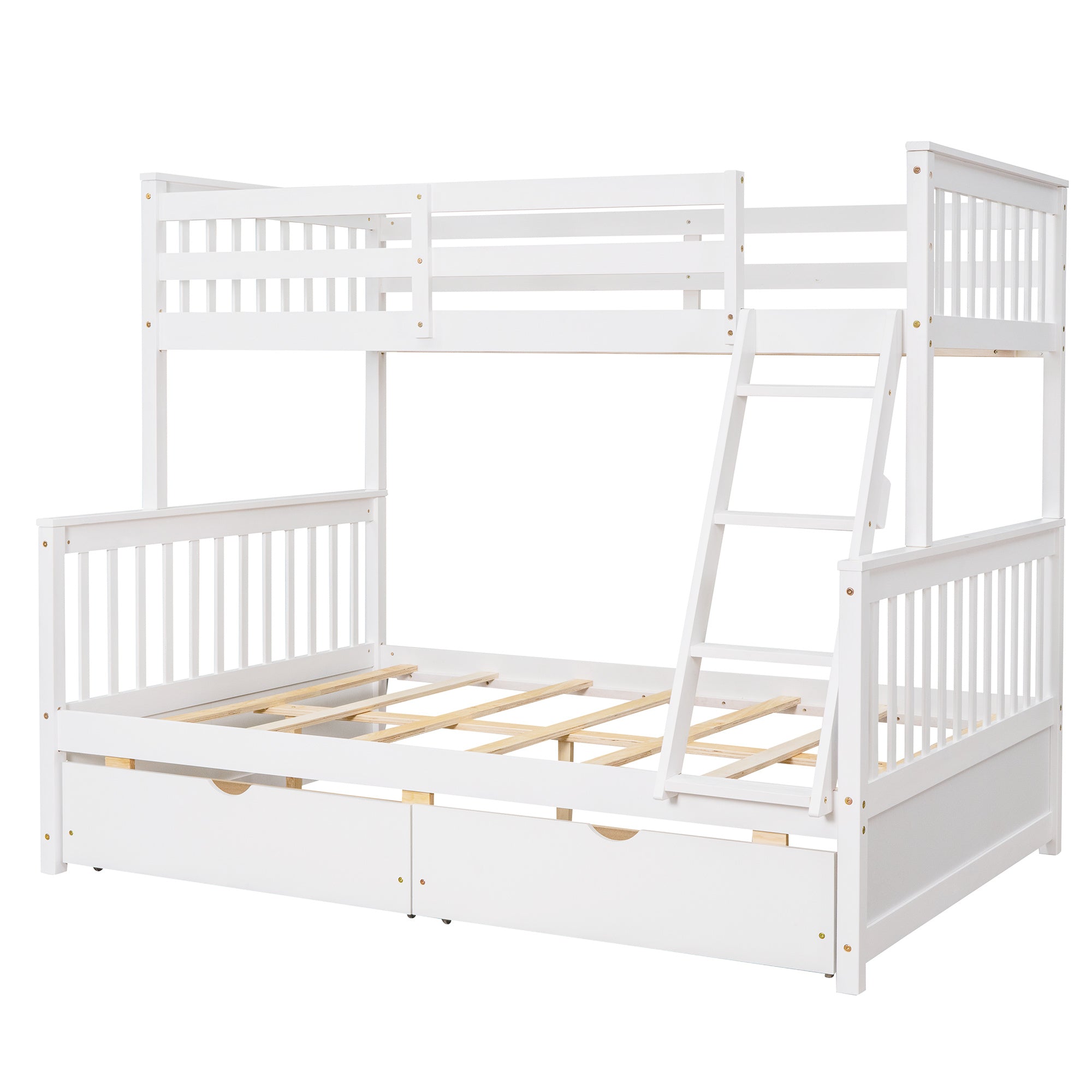 Twin-Over-Full Bunk Bed with Ladders and Two Storage Drawers