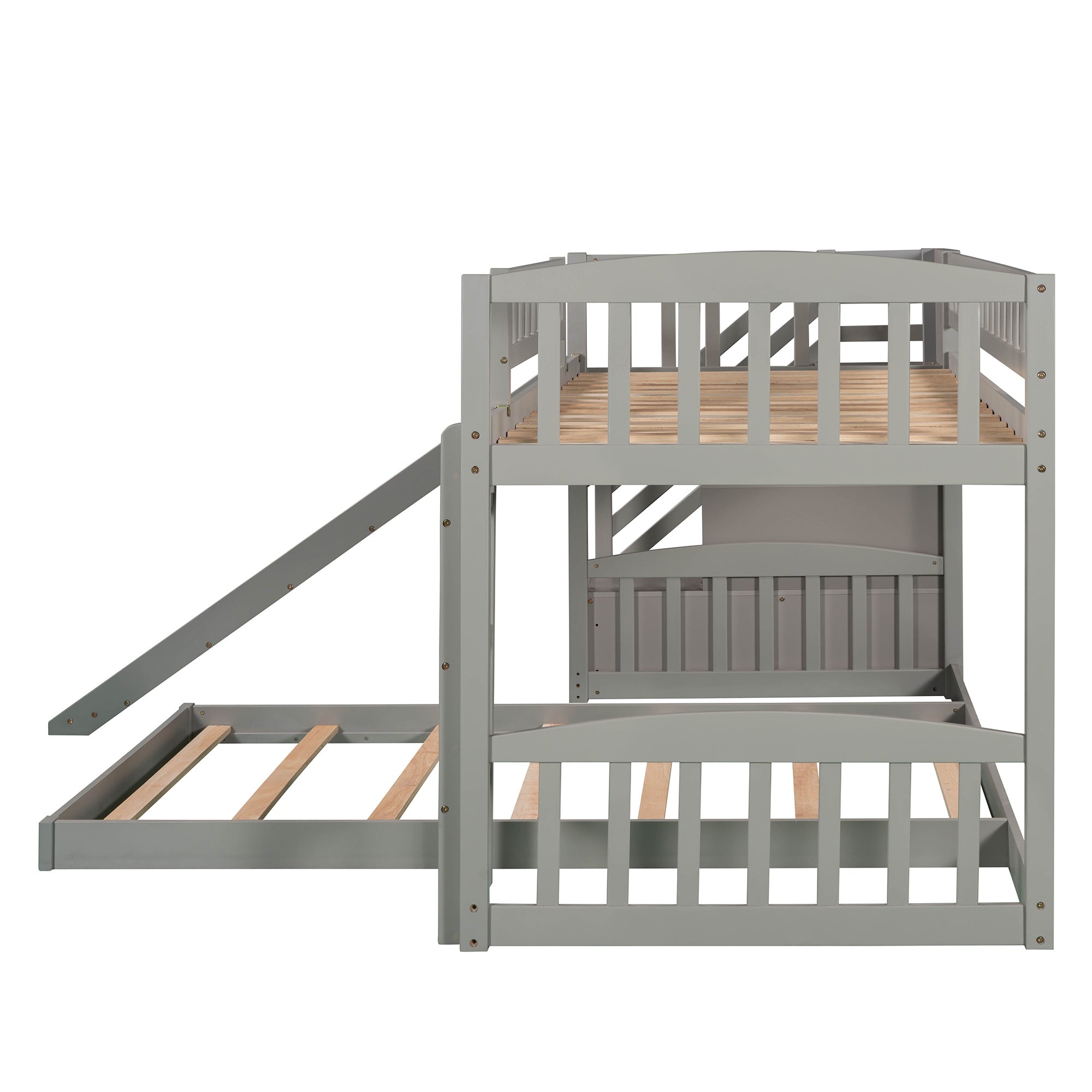 Stairway Twin over Twin Bunk Bed with Two Drawers and Slide