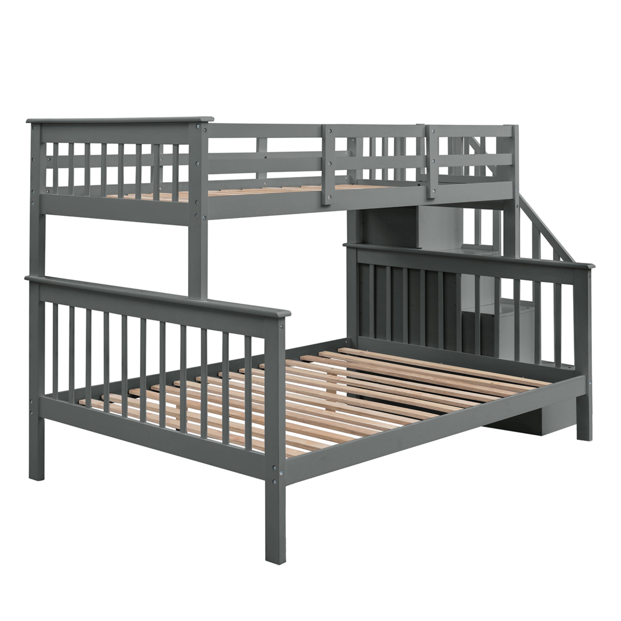 Stairway Twin-Over-Full Bunk Bed with Storage and Guard Rail for Bedroom