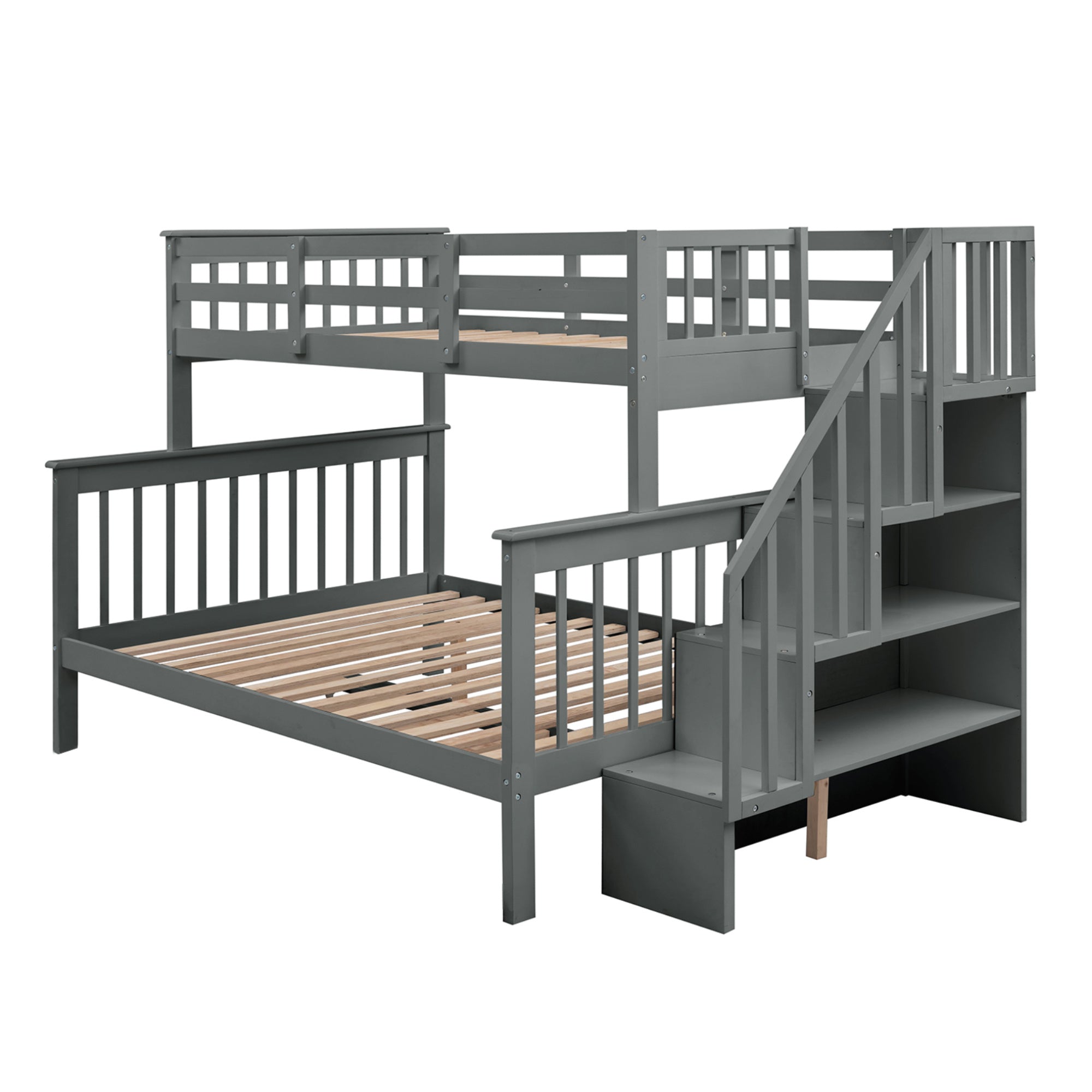 Stairway Twin-Over-Full Bunk Bed with Storage and Guard Rail for Bedroom