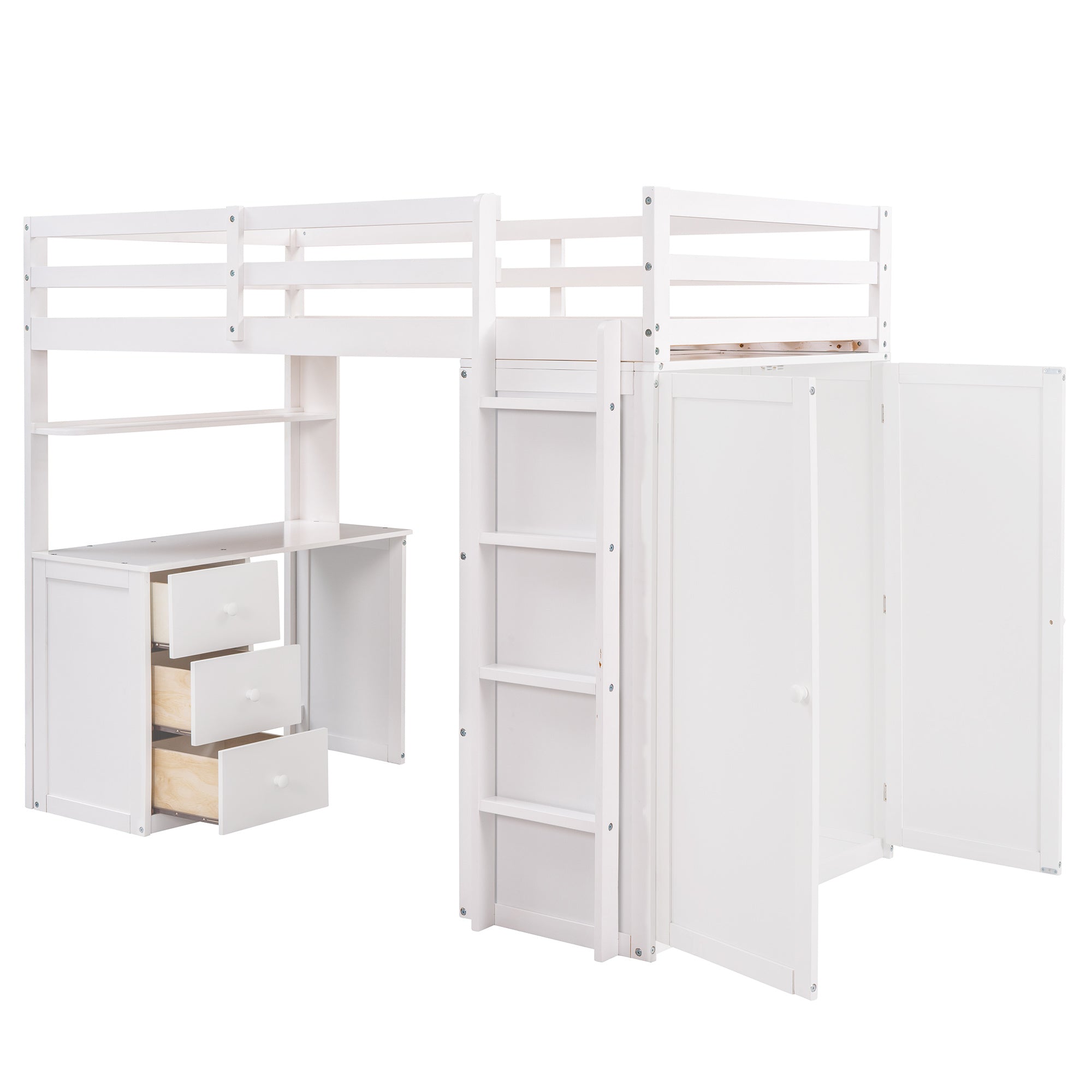 Twin size Loft Bed with Drawers,Desk,and Wardrobe