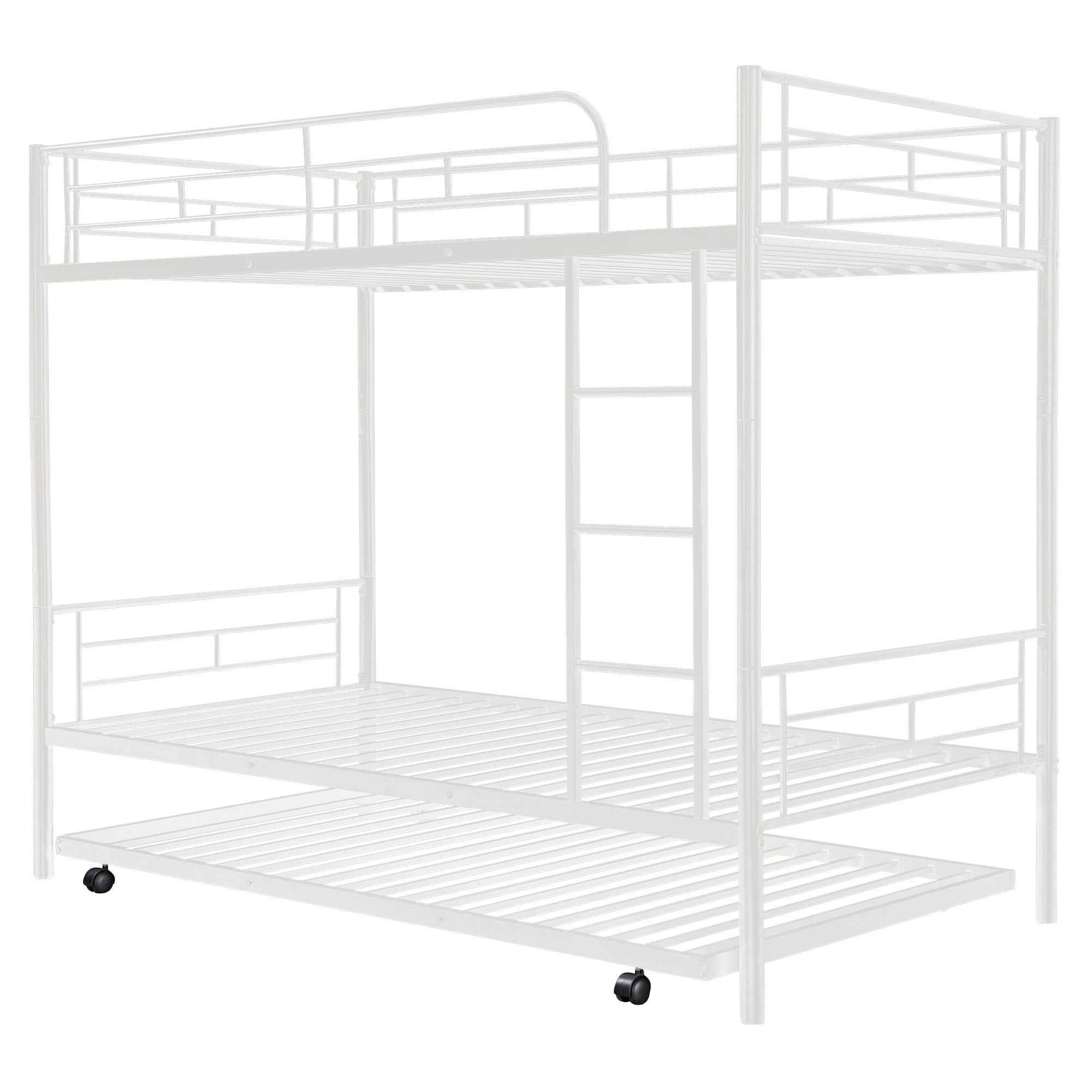 Twin-Over-Twin Metal Bunk Bed With Trundle,Can be Divided into two beds,No Box Spring needed