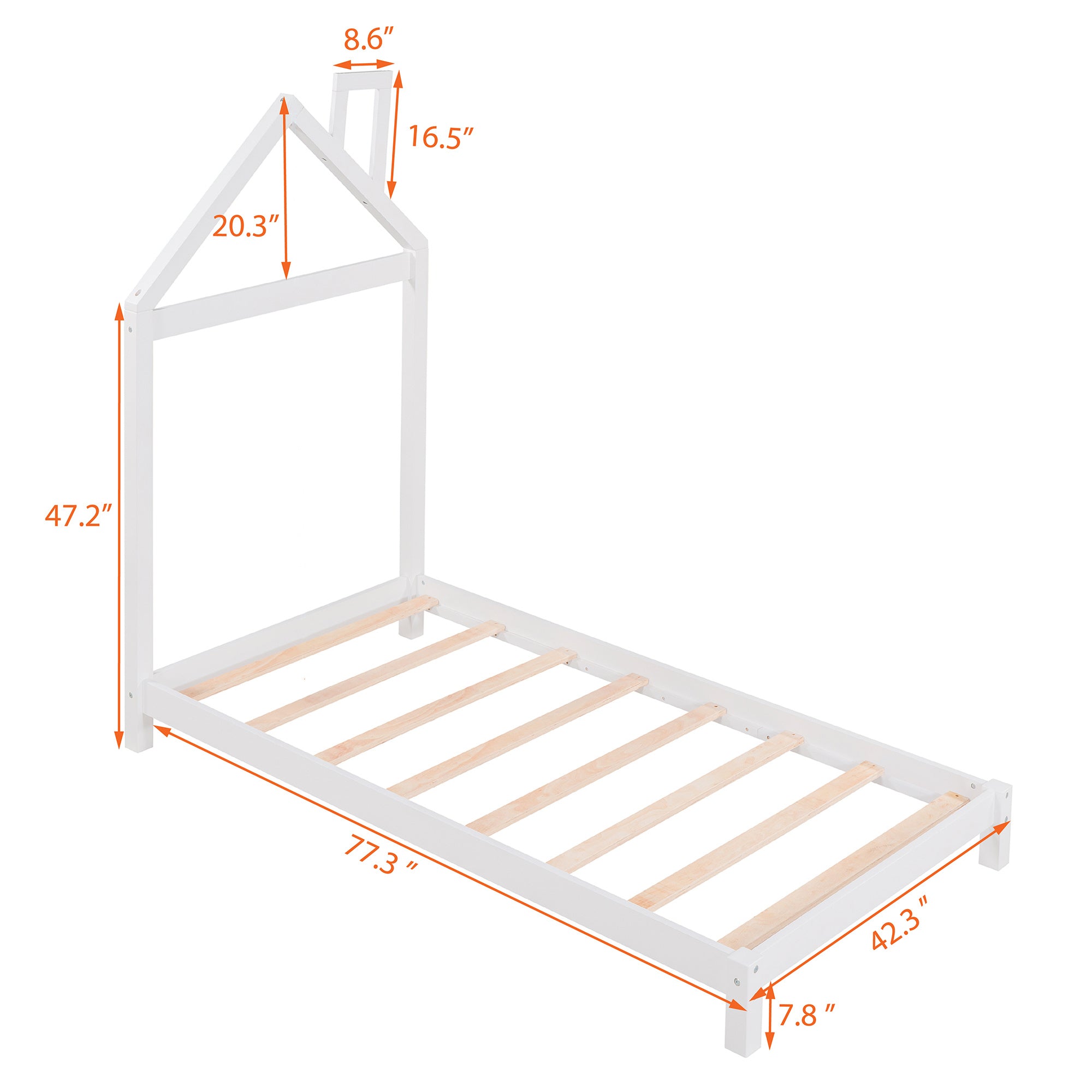 Twin Size Wood Platform Bed with House-shaped Headboard