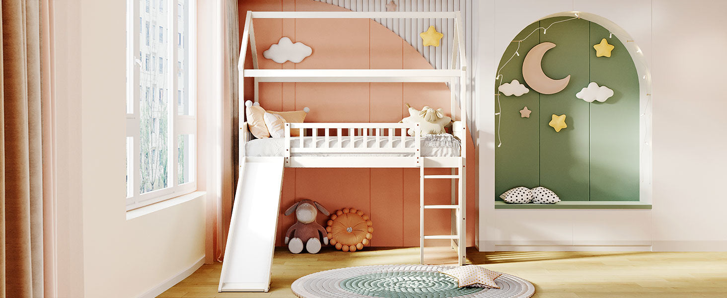 Twin Loft Bed with Slide;  House Bed with Slide