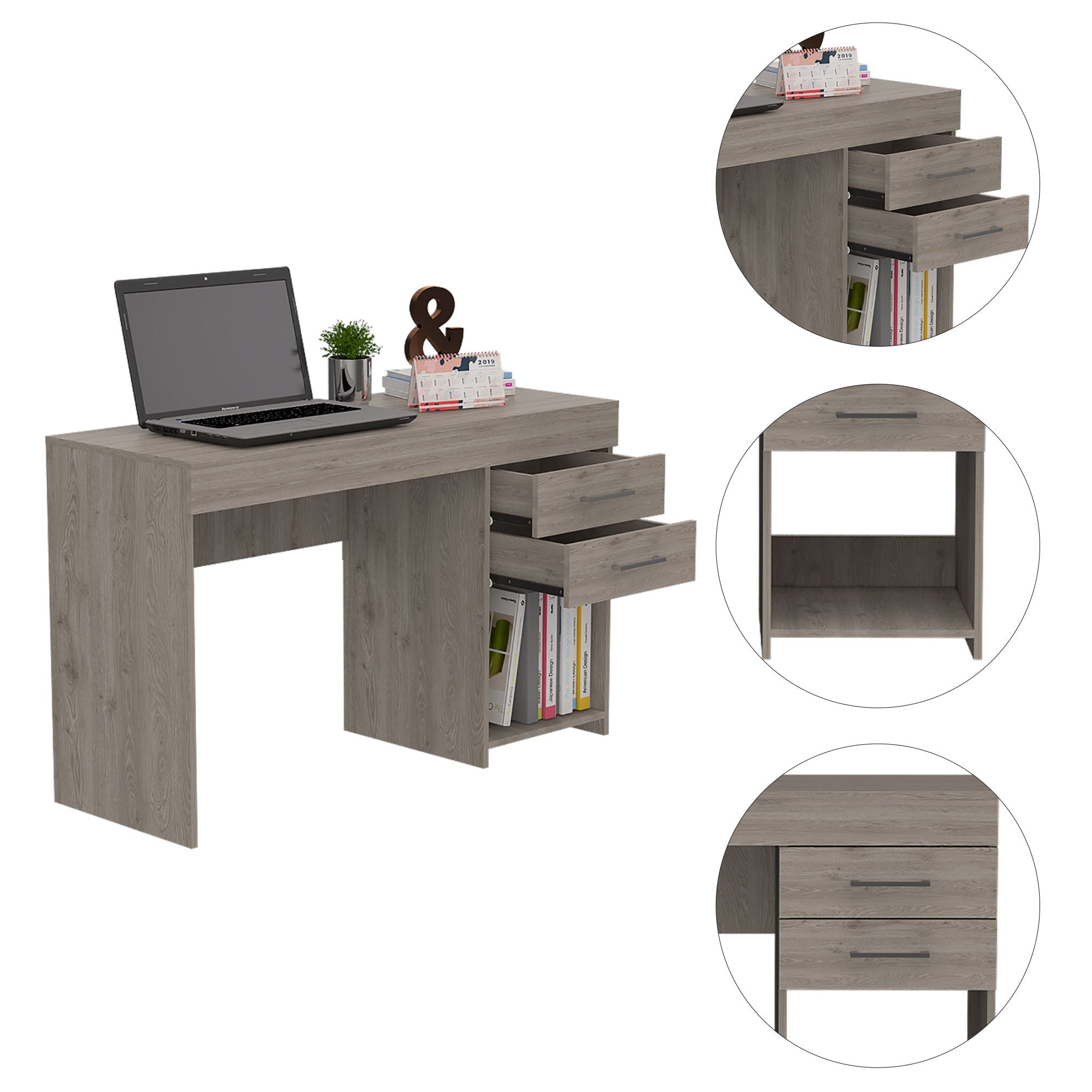 Berkeley 1-Shelf 2-Drawer Computer Desk Light Grey