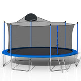 14FT Trampoline for Adults & Kids with Basketball Hoop, Outdoor Trampolines w/Ladder and Safety Enclosure Net for Kids and Adults