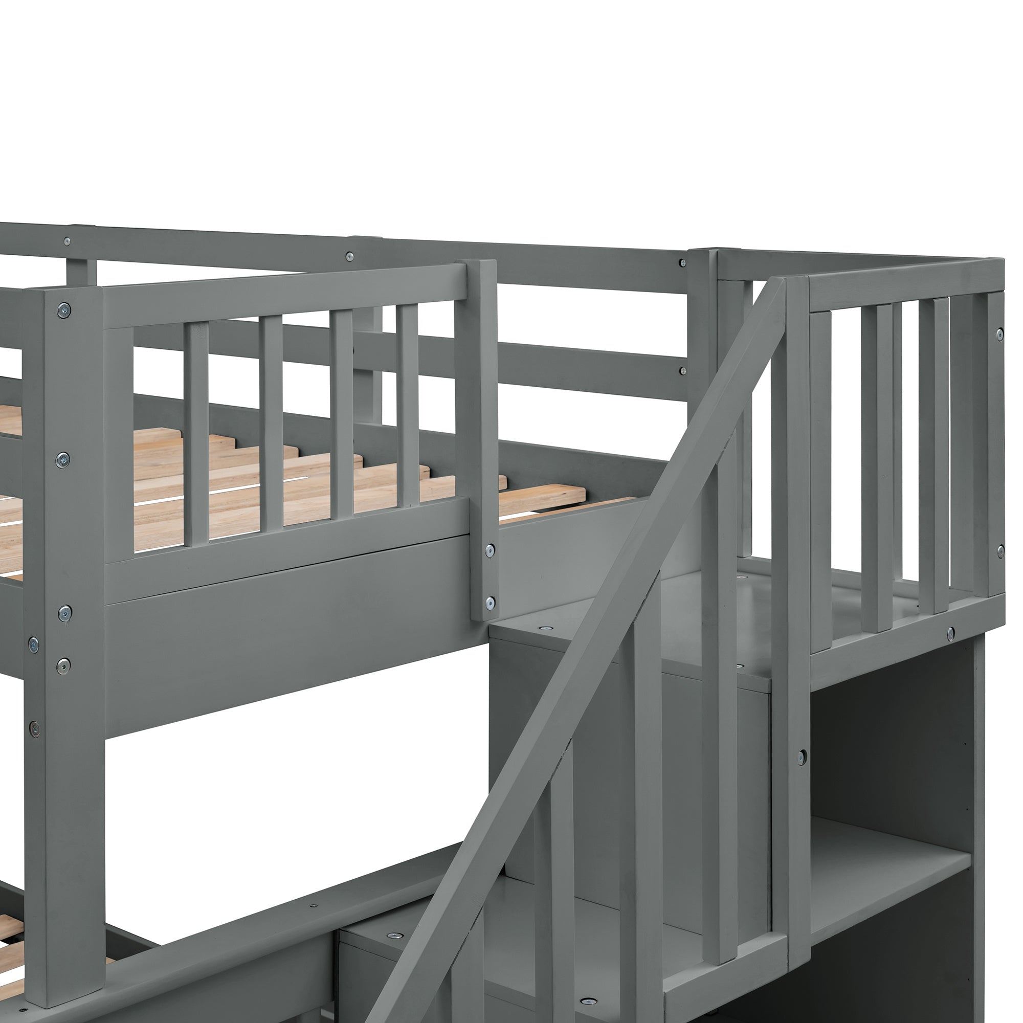 Stairway Twin-Over-Full Bunk Bed with Storage and Guard Rail for Bedroom