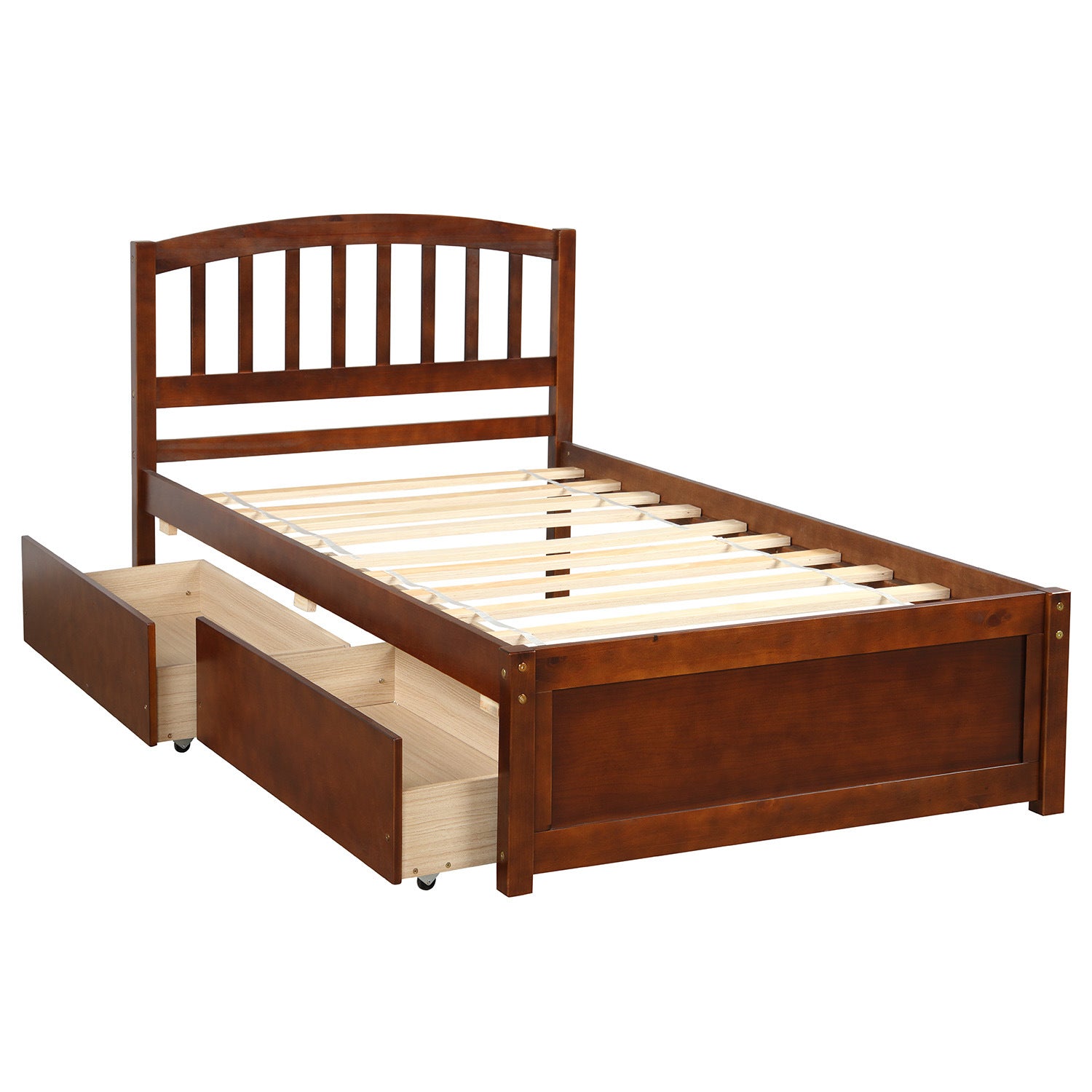 Twin Platform Storage Bed Wood Bed Frame with Two Drawers and Headboard