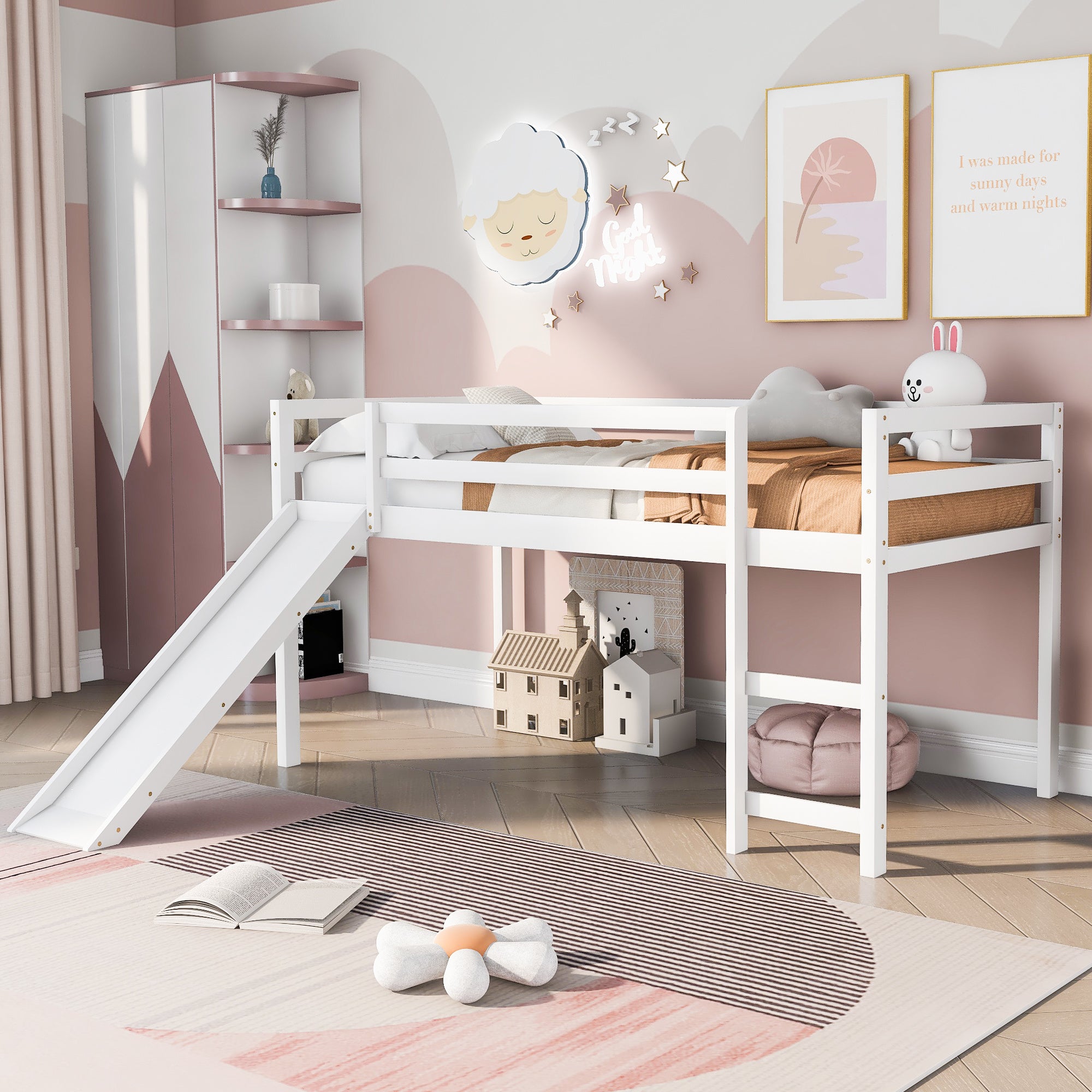 Loft Bed with Slide;  Multifunctional Design;  Twin