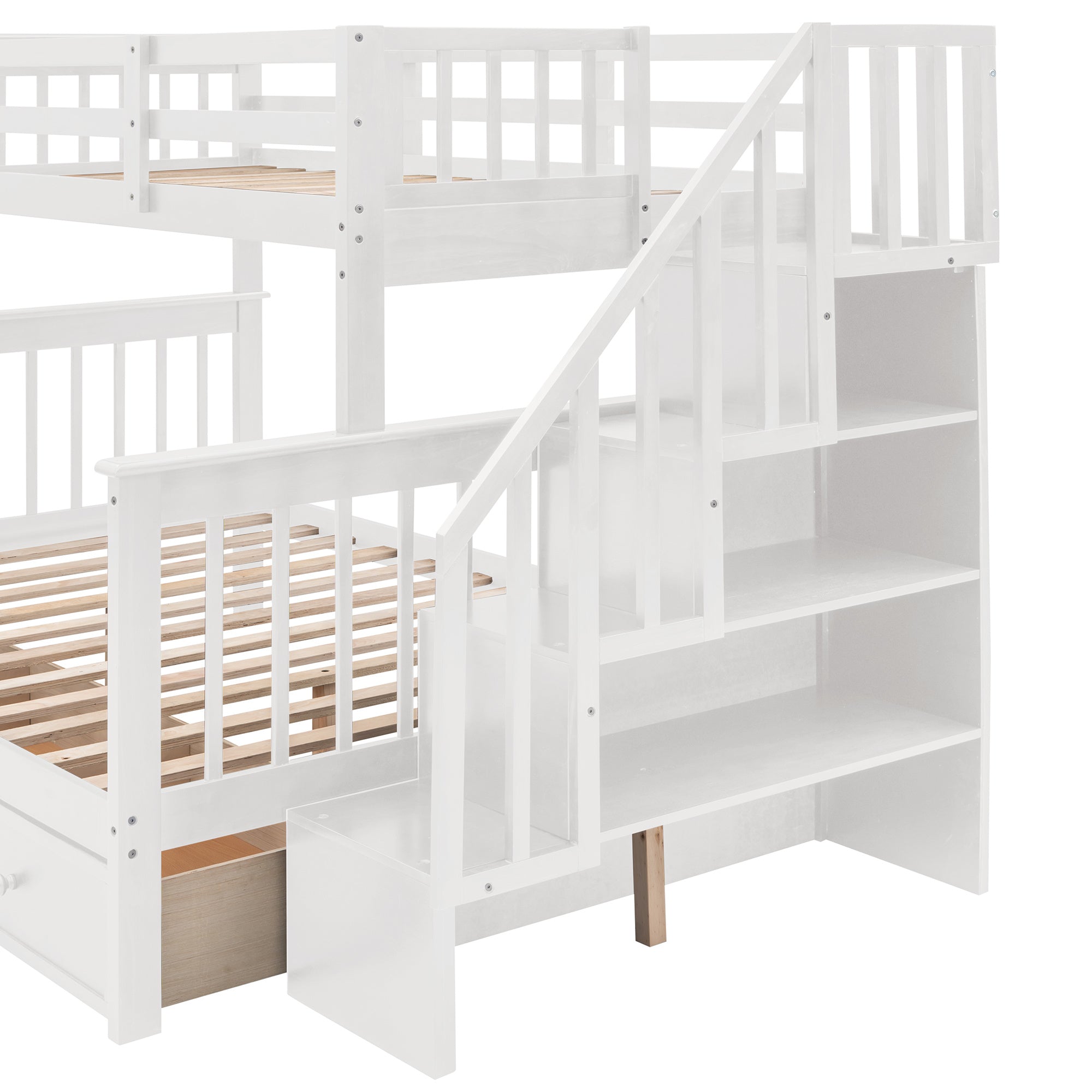 Stairway Twin-Over-Full Bunk Bed with Drawer;  Storage and Guard Rail for Bedroom;  Dorm;  for Adults