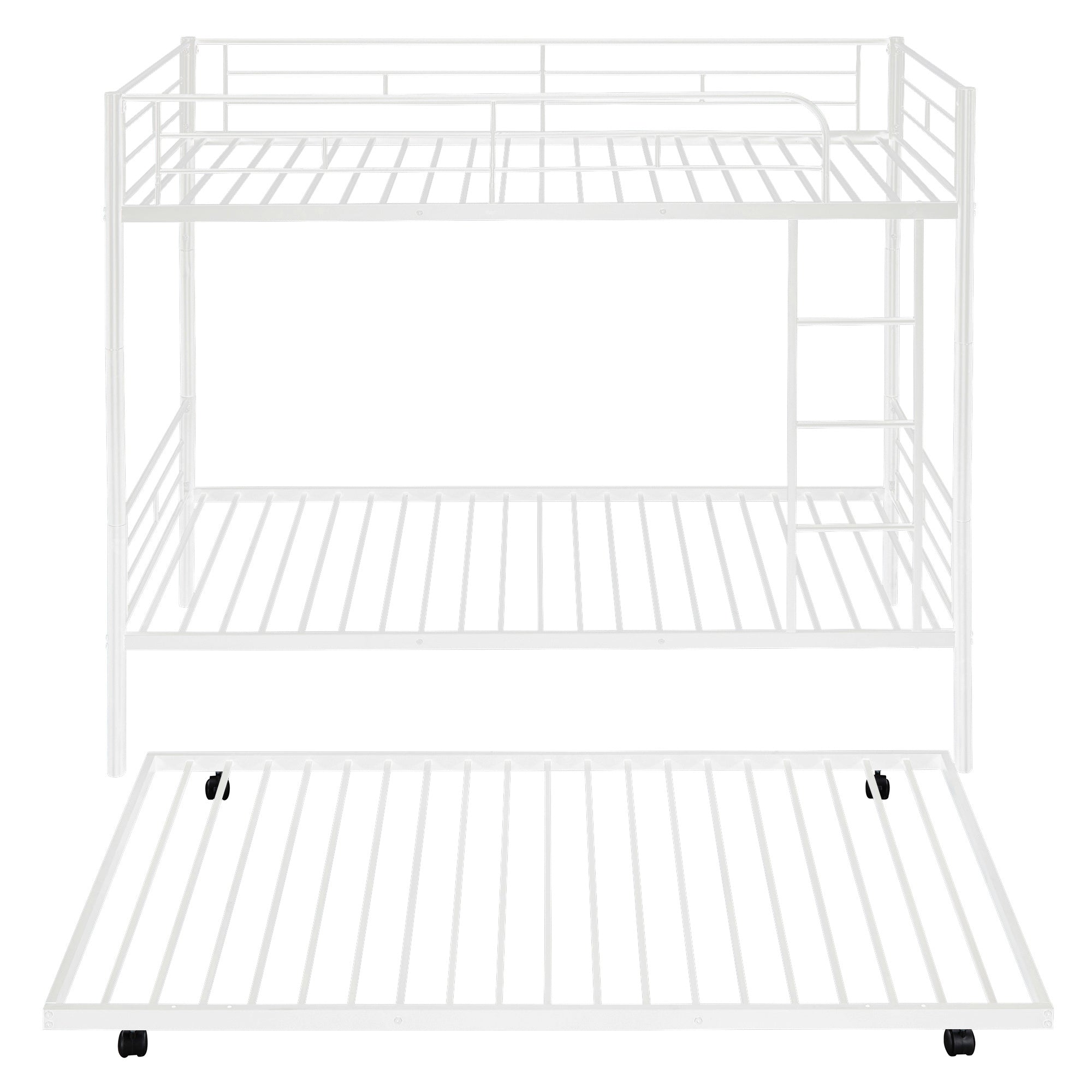 Twin-Over-Twin Metal Bunk Bed With Trundle,Can be Divided into two beds,No Box Spring needed