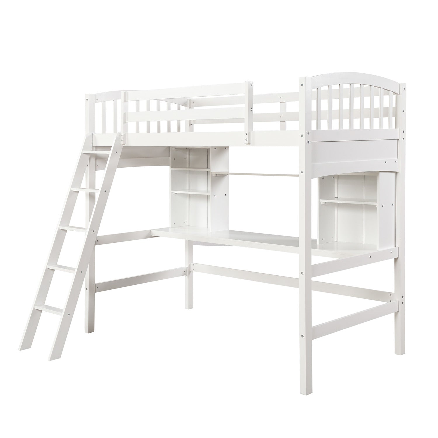 Twin size Loft Bed with Storage Shelves;  Desk and Ladder