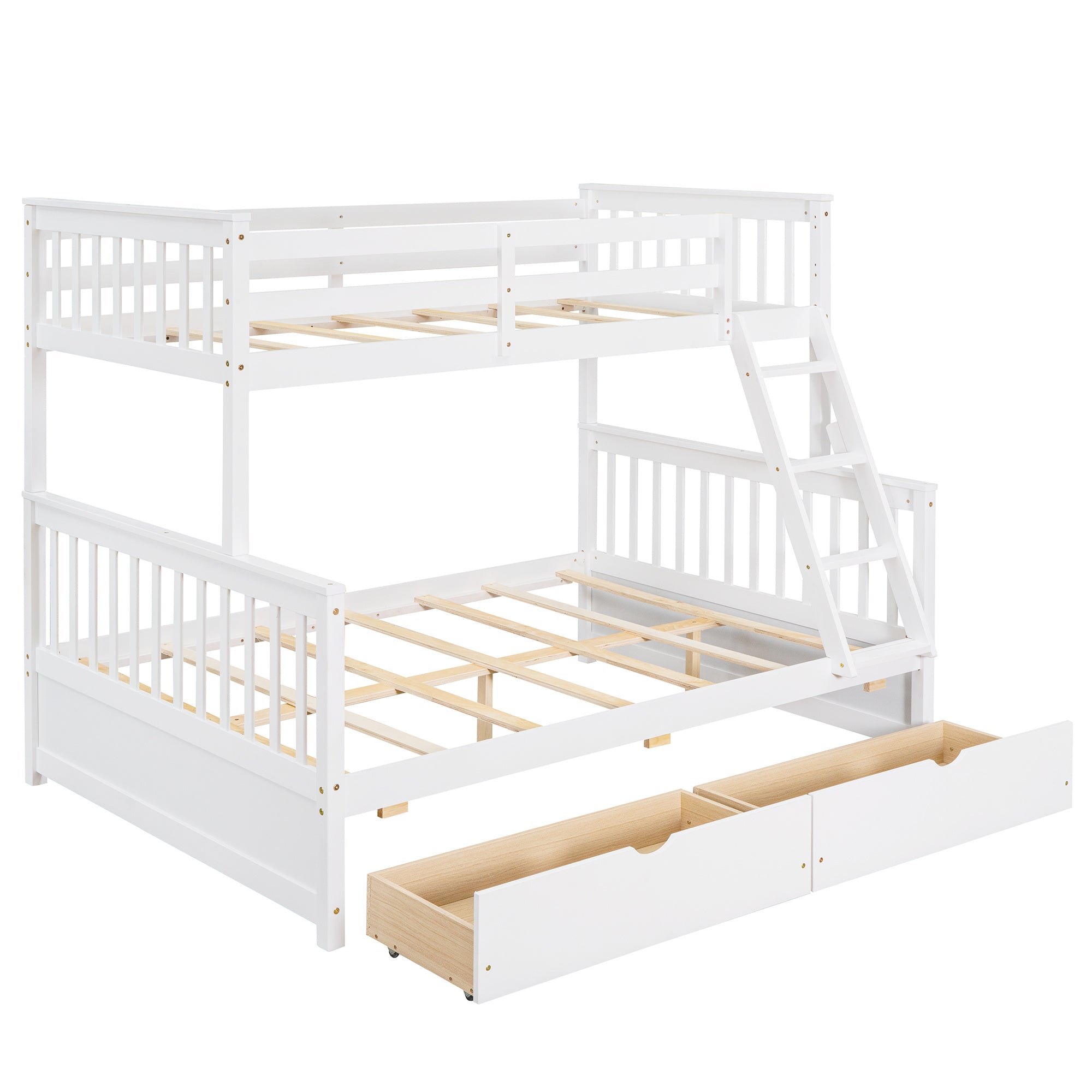 Twin-Over-Full Bunk Bed with Ladders and Two Storage Drawers