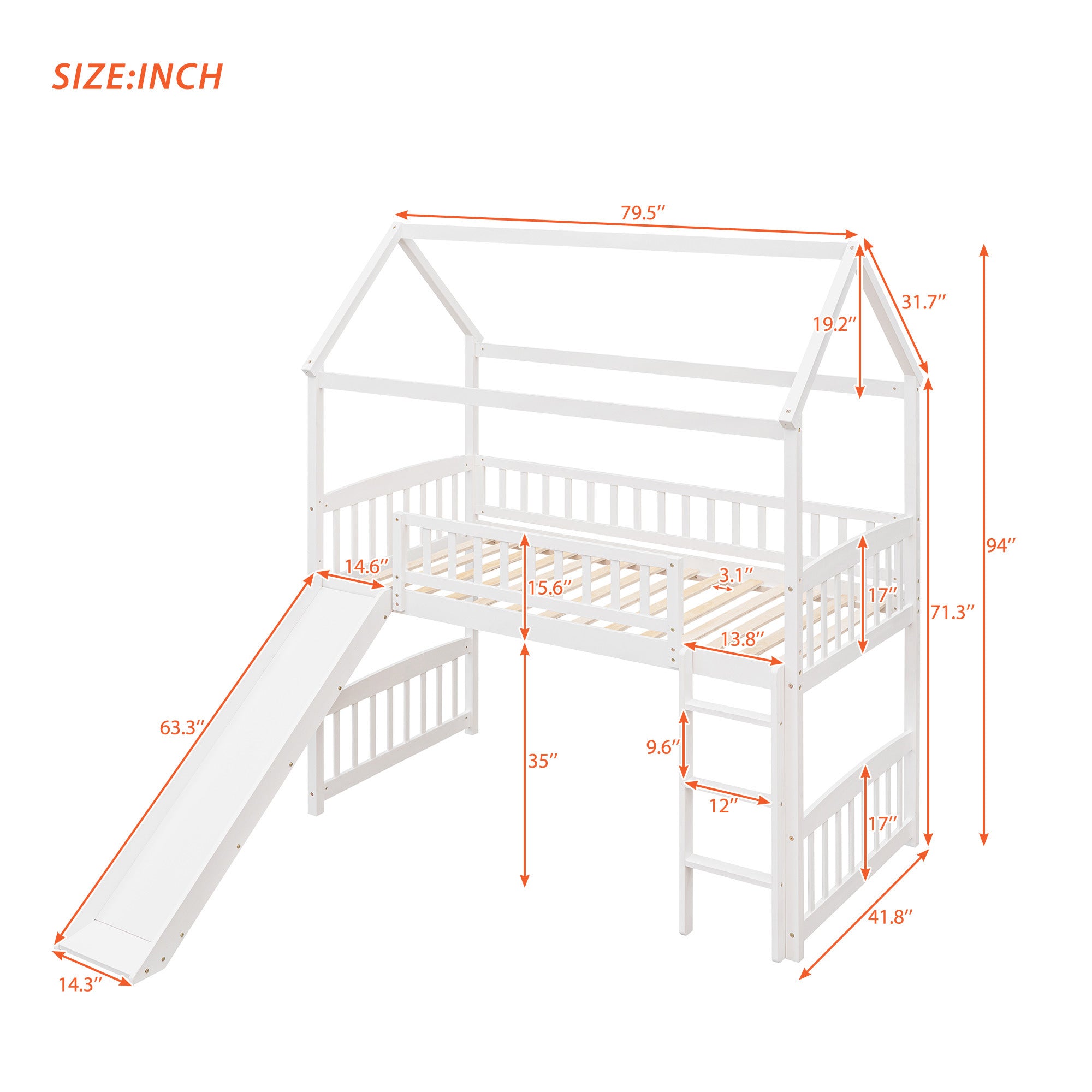 Twin Loft Bed with Slide;  House Bed with Slide