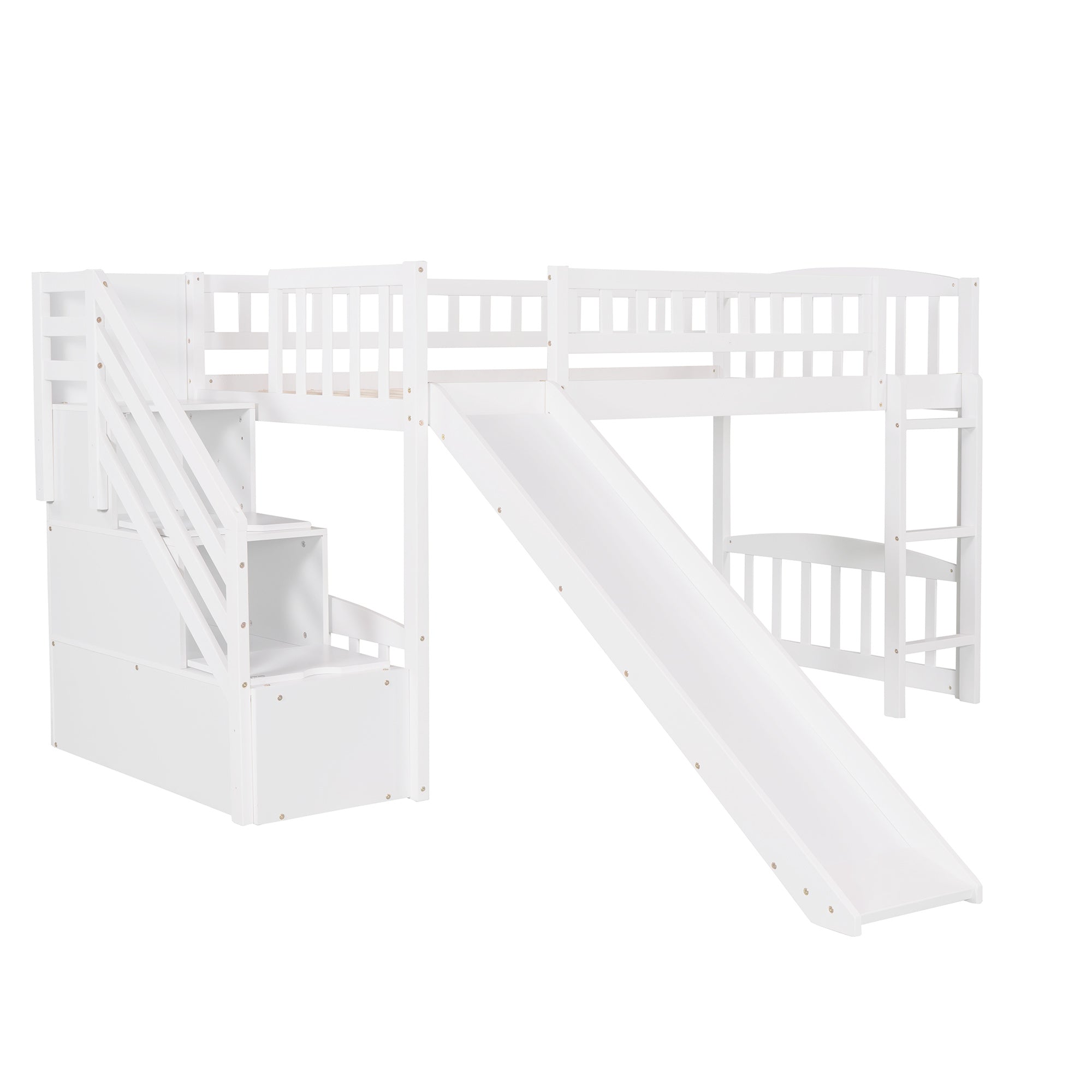 Stairway Twin Size Loft Bed with Two Drawers and Slide